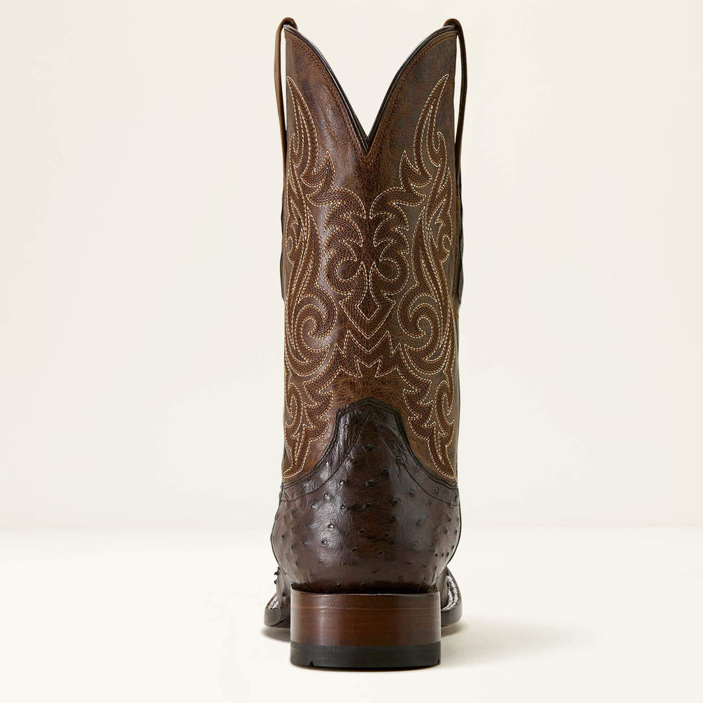 Classic Cash Wide Square Toe Western Boot Men - CIGAR FULL QUILL OSTRICH/LOCO BROWN