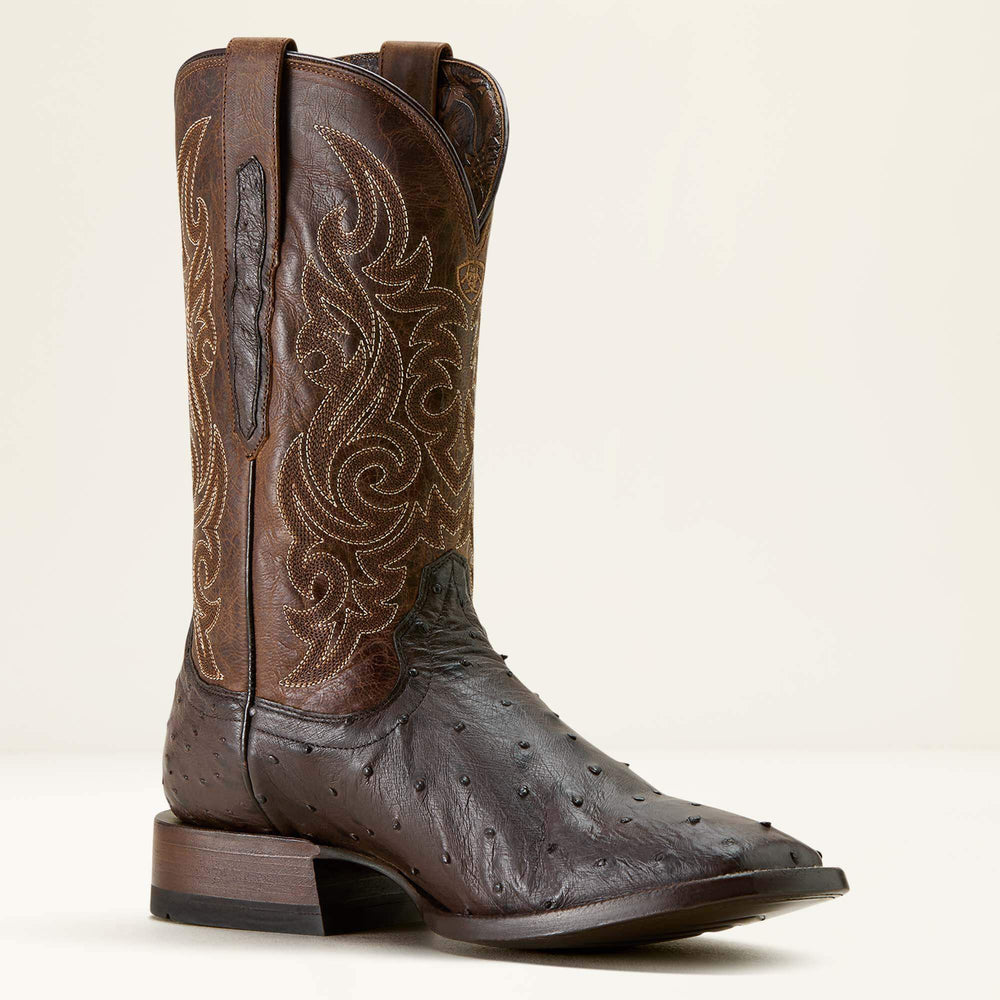 Classic Cash Wide Square Toe Western Boot Men - CIGAR FULL QUILL OSTRICH/LOCO BROWN