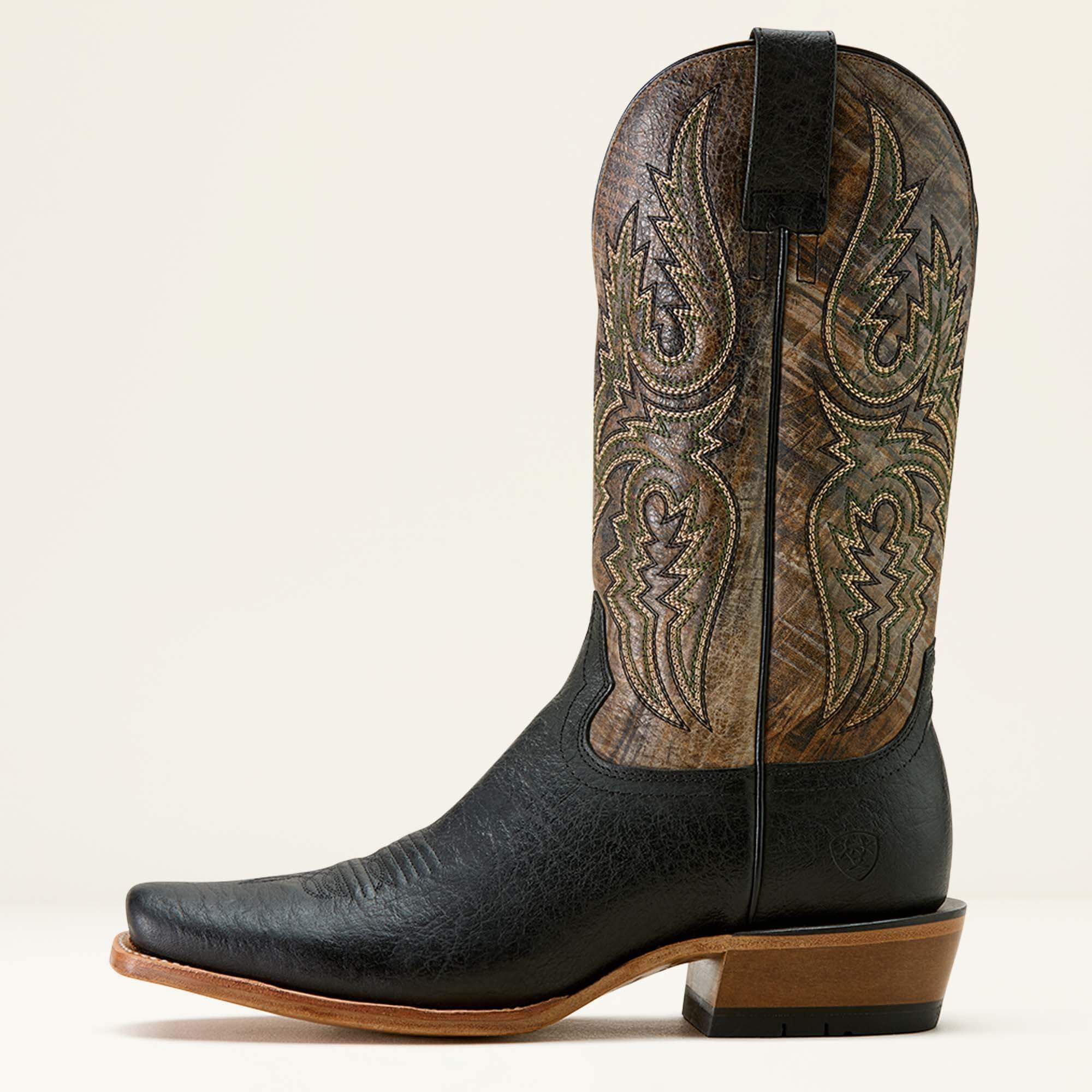 Futurity Platinum Narrow Cutter Toe Cowboy Boot Men - BLACK BISON/TEXTURED TAUPE