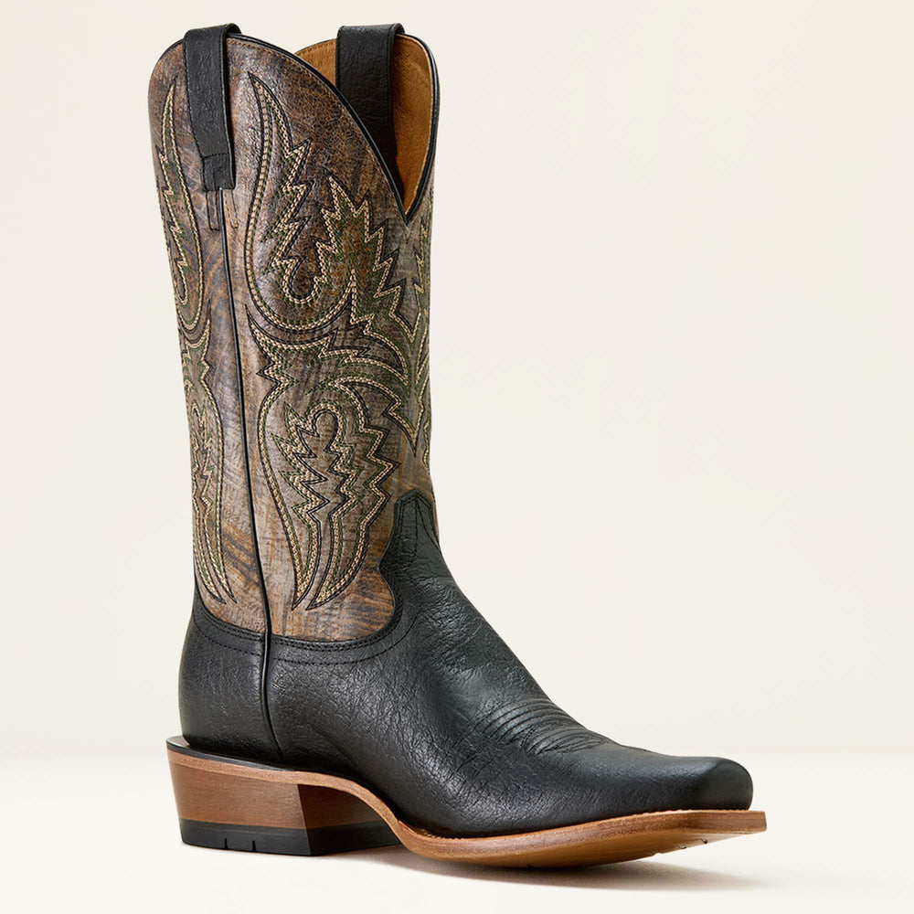 Futurity Platinum Narrow Cutter Toe Cowboy Boot Men - BLACK BISON/TEXTURED TAUPE