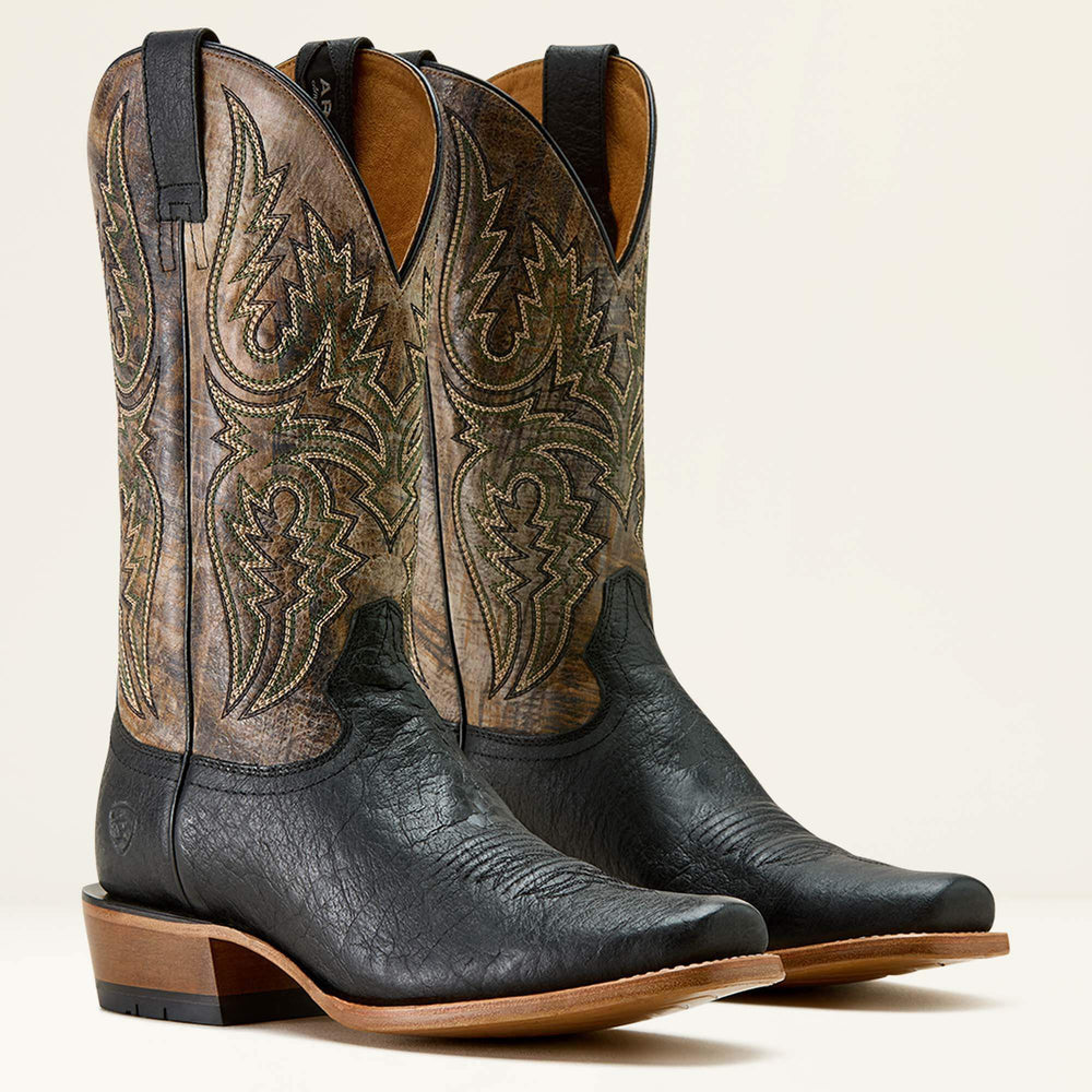 Futurity Platinum Narrow Cutter Toe Cowboy Boot Men - BLACK BISON/TEXTURED TAUPE