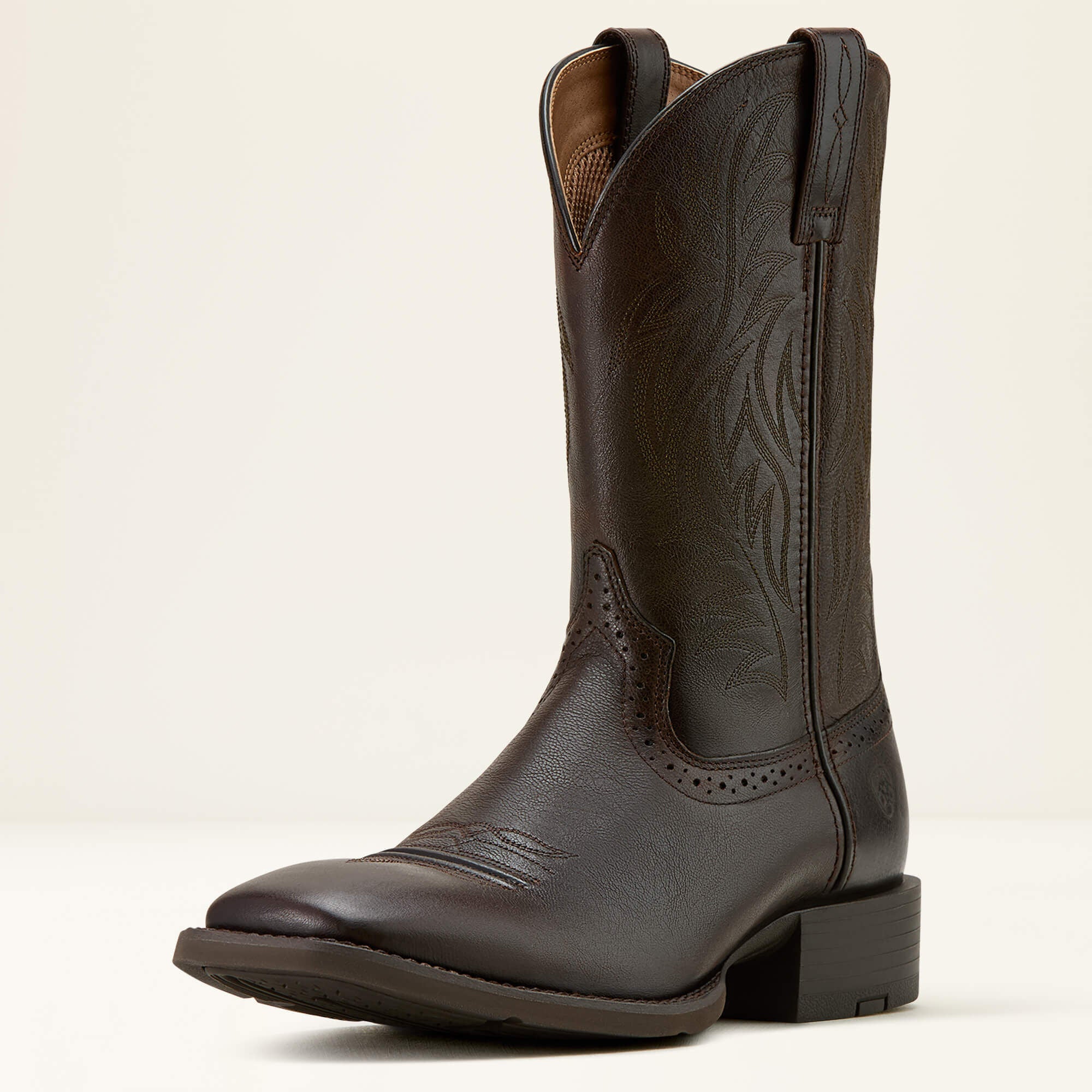 Sport Western Wide Square Toe Cowboy Boot Men - BURNISHED CHOCOLATE