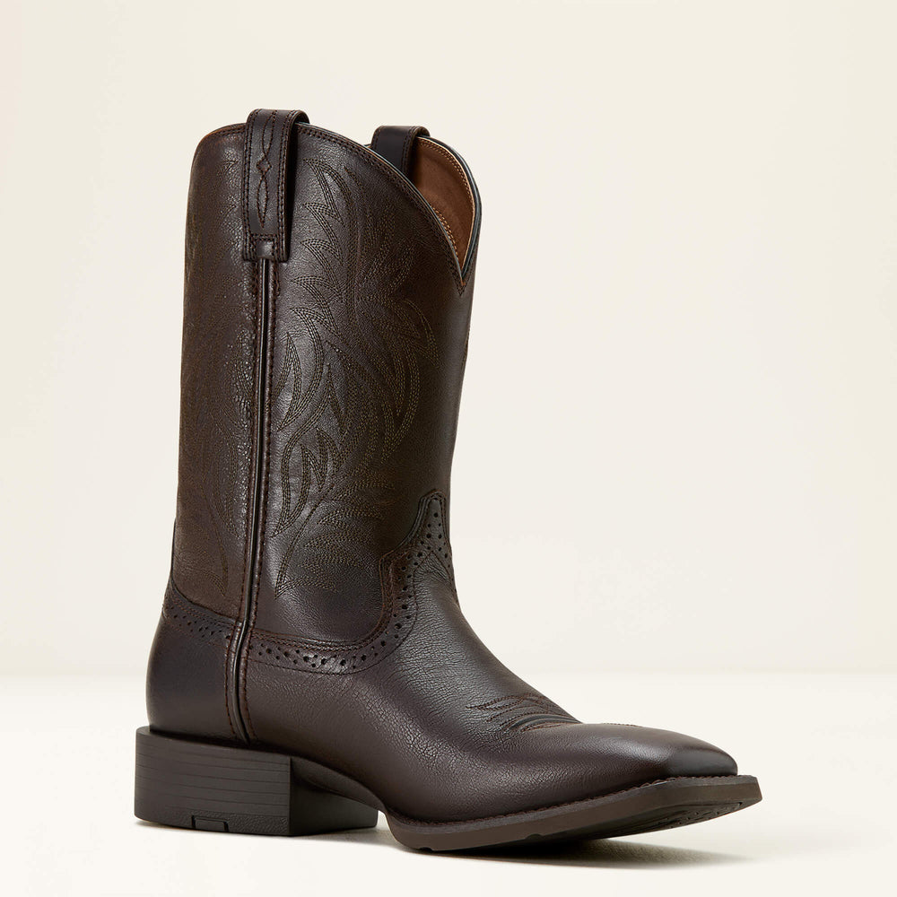 Sport Western Wide Square Toe Cowboy Boot Men - BURNISHED CHOCOLATE