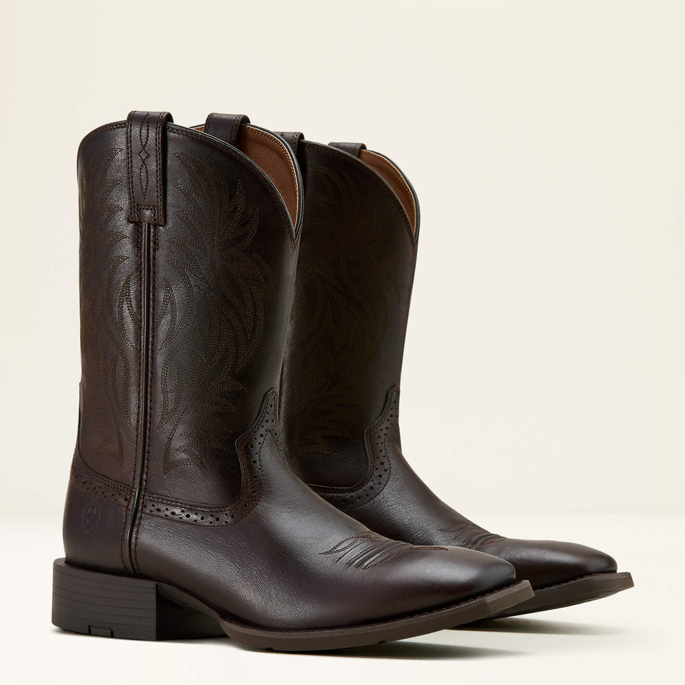 Sport Western Wide Square Toe Cowboy Boot Men - BURNISHED CHOCOLATE