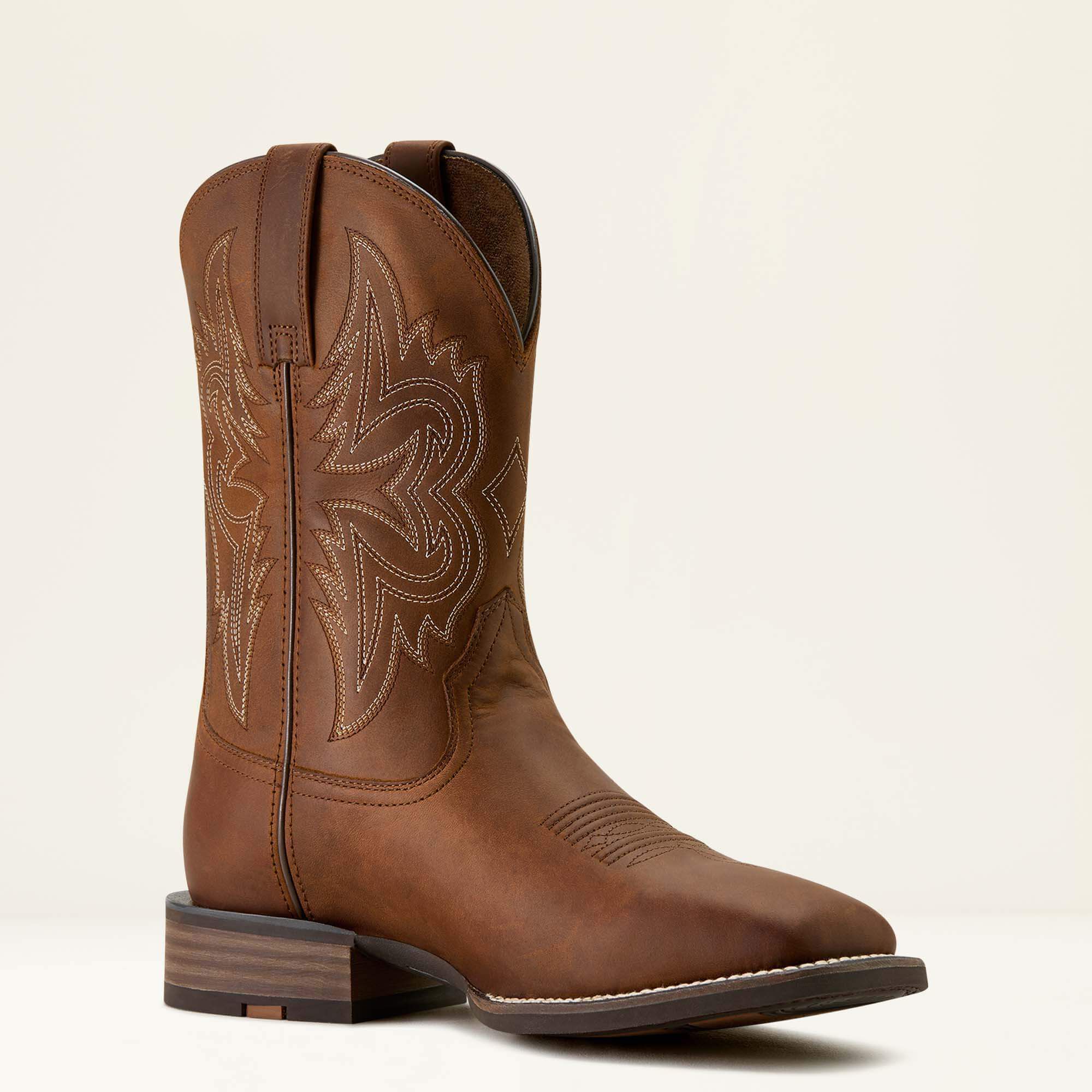 Western Big Rig Wide Square Toe Cowboy Boot Men - DISTRESSED BROWN