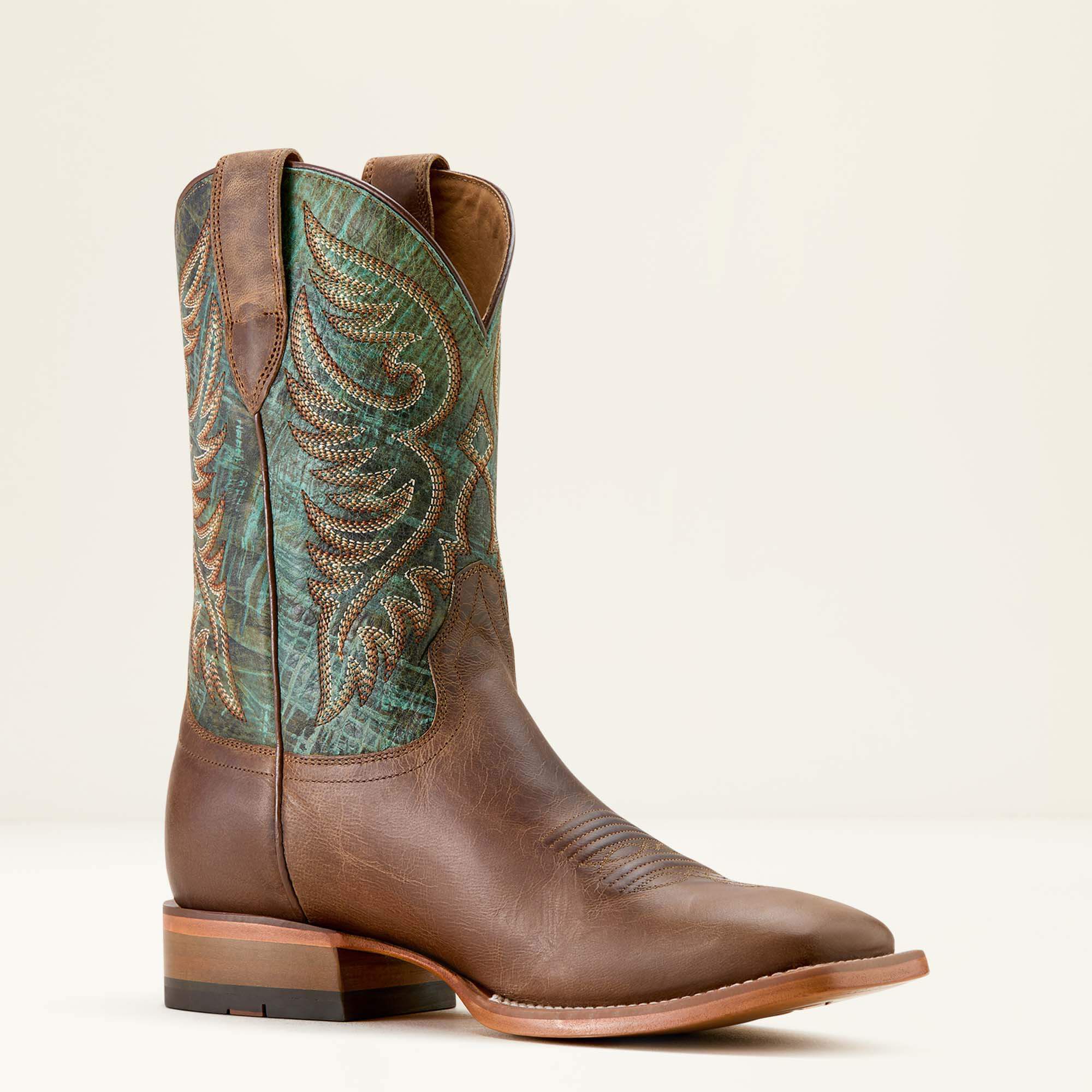 Wiley Wide Square Toe Cowboy Boot Men - TOTALLY TAN/ROARING TURQUOISE