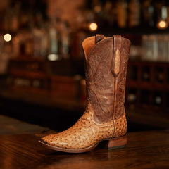 Bench Made Bassett Western Boot Men - BUCKSKIN FULL QUILL OSTRICH