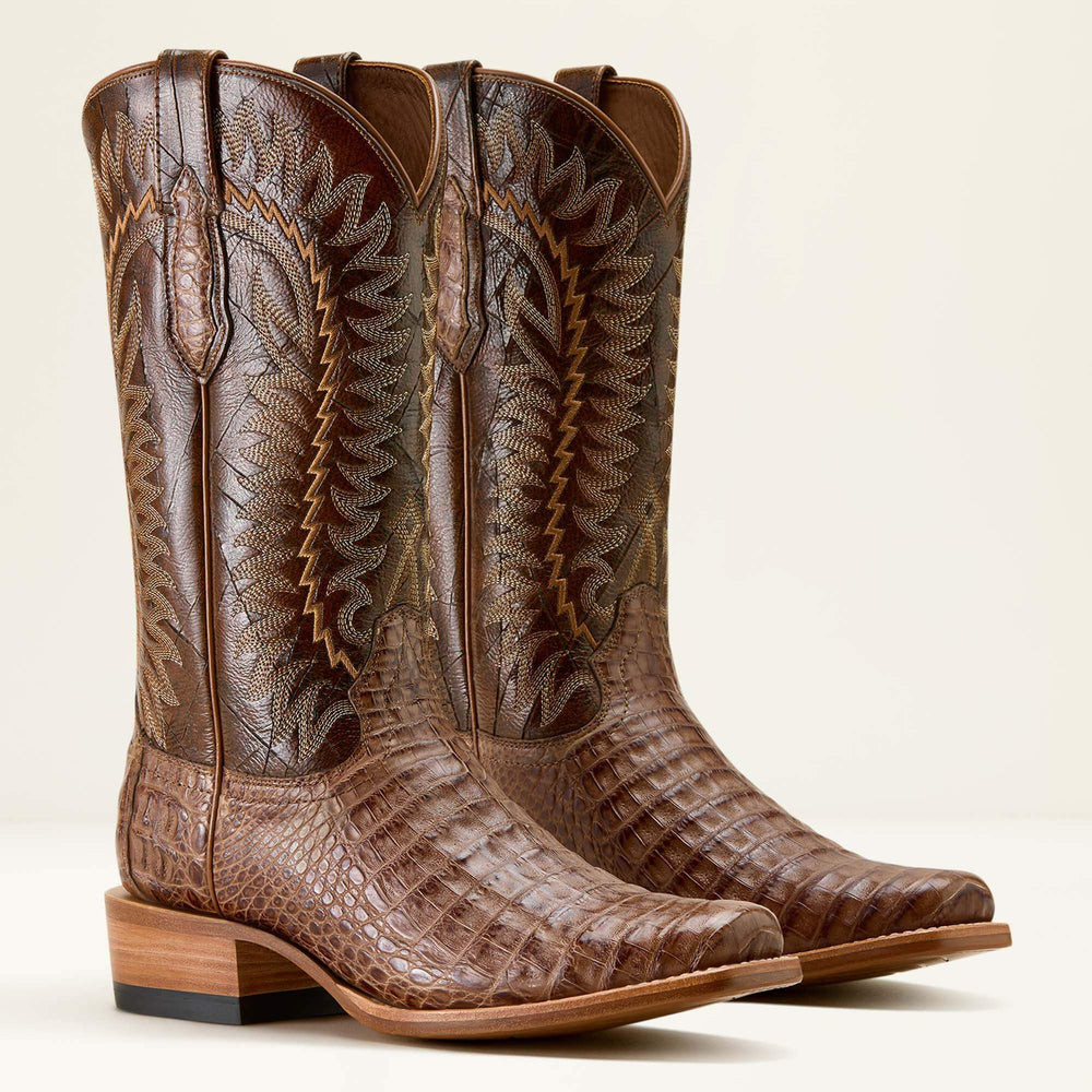 Futurity Finalist Narrow Cutter Toe Cowboy Boot Men - NATURAL CAIMAN BELLY/ADOBE CLAY