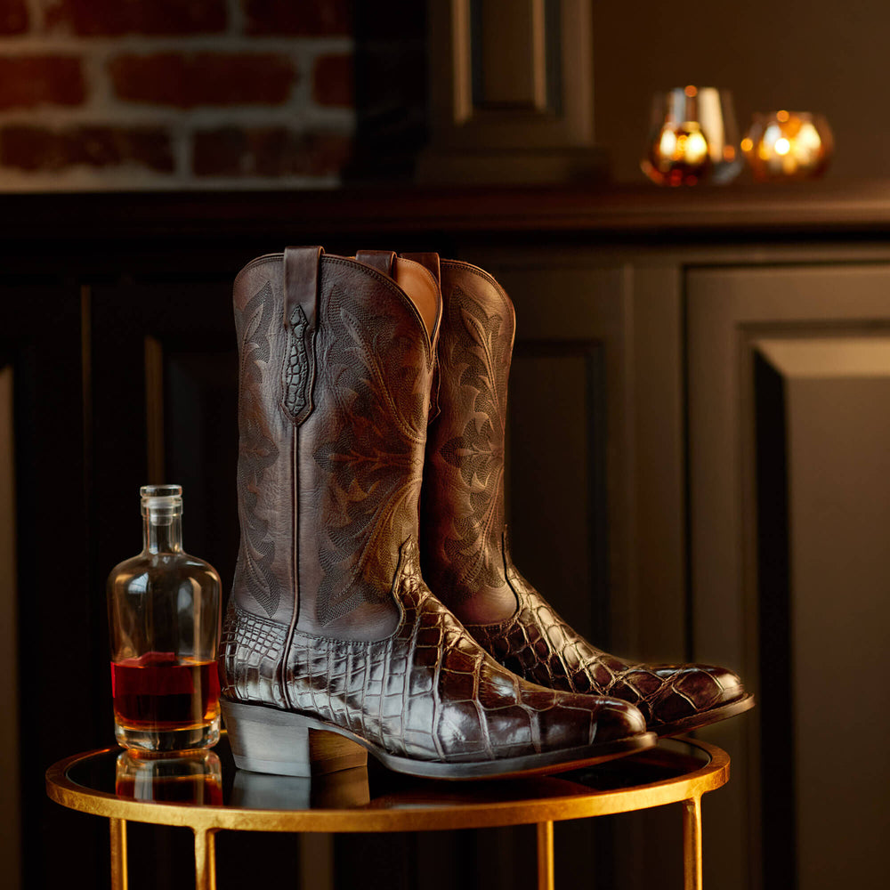 Bench Made James Western Boot Men - HICKORY AMERICAN ALLIGATOR