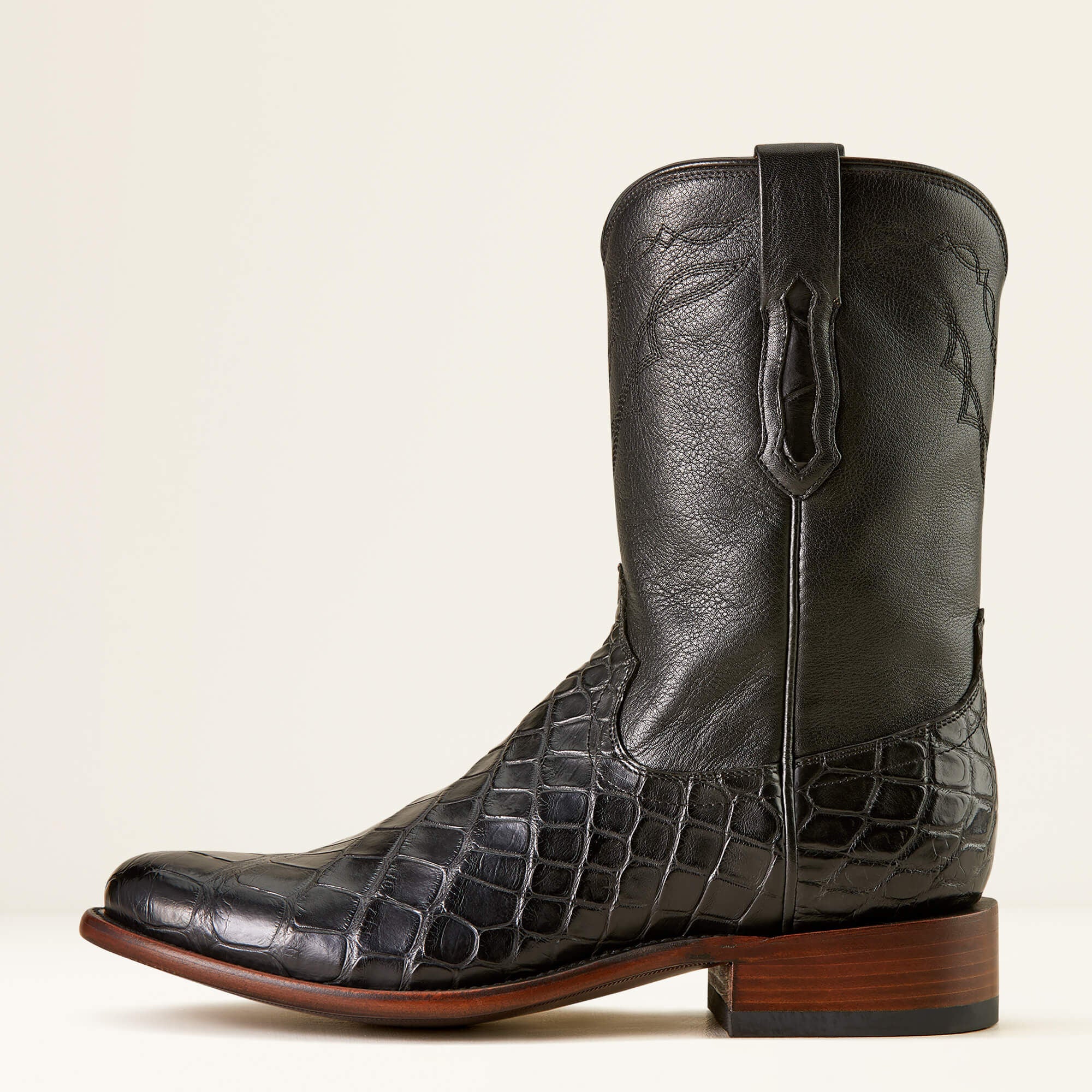 Bench Made Clanton Western Boot Men - BLACK AMERICAN ALLIGATOR/MIDNIGHT BLACK