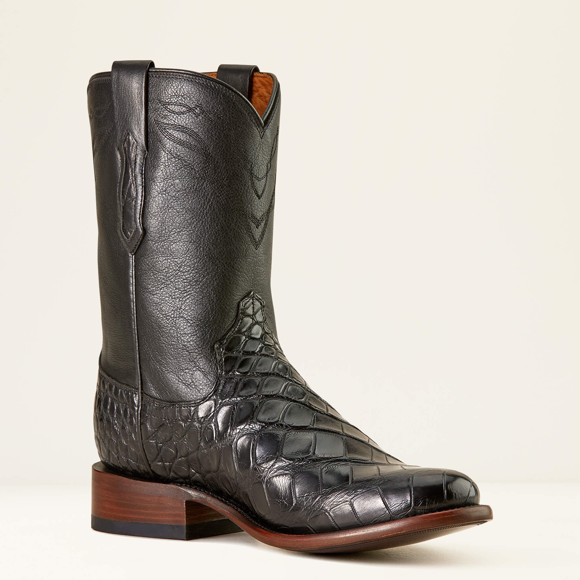 Bench Made Clanton Western Boot Men - BLACK AMERICAN ALLIGATOR/MIDNIGHT BLACK