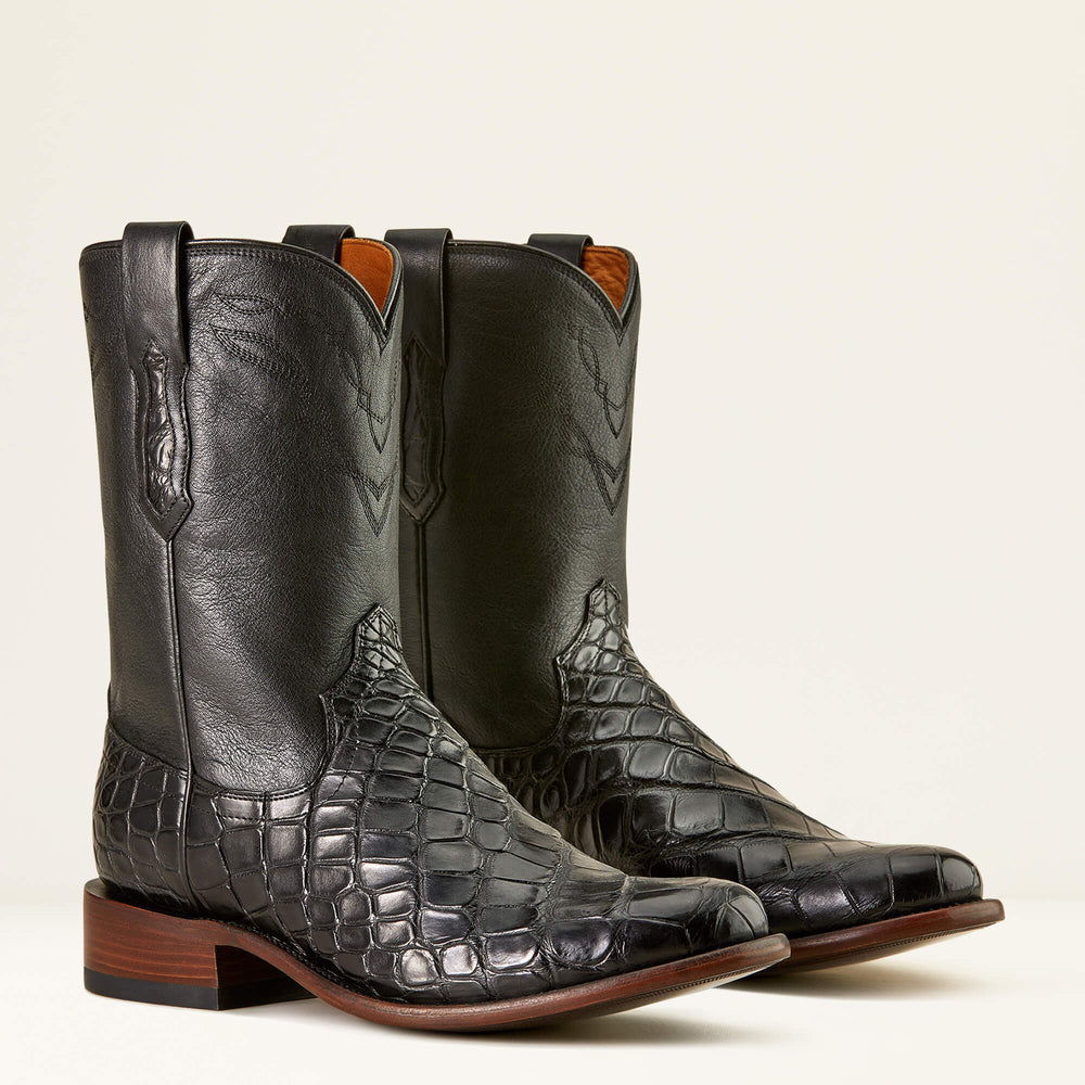 Bench Made Clanton Western Boot Men - BLACK AMERICAN ALLIGATOR/MIDNIGHT BLACK