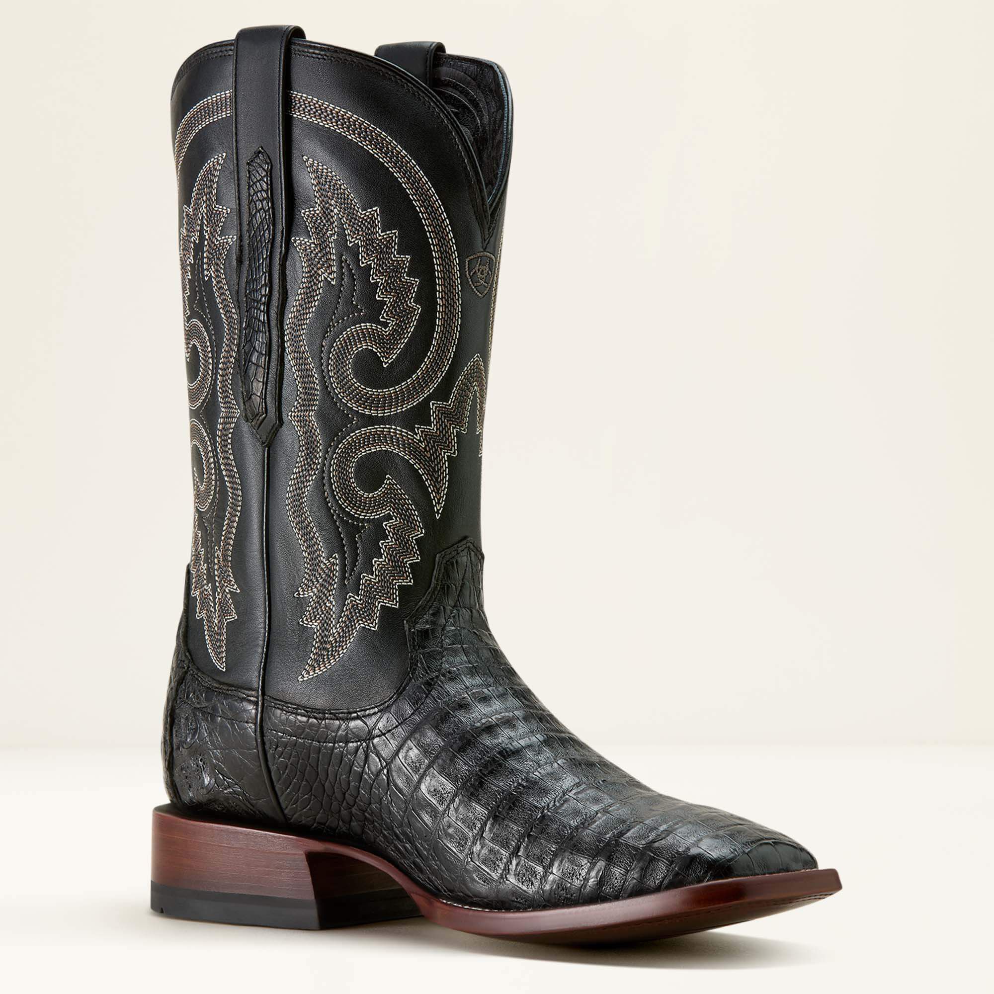 Classic Callen Wide Square Toe Western Boot Men - MATTE BLACK CAIMAN BELLY/MIDNIGHT BLACK