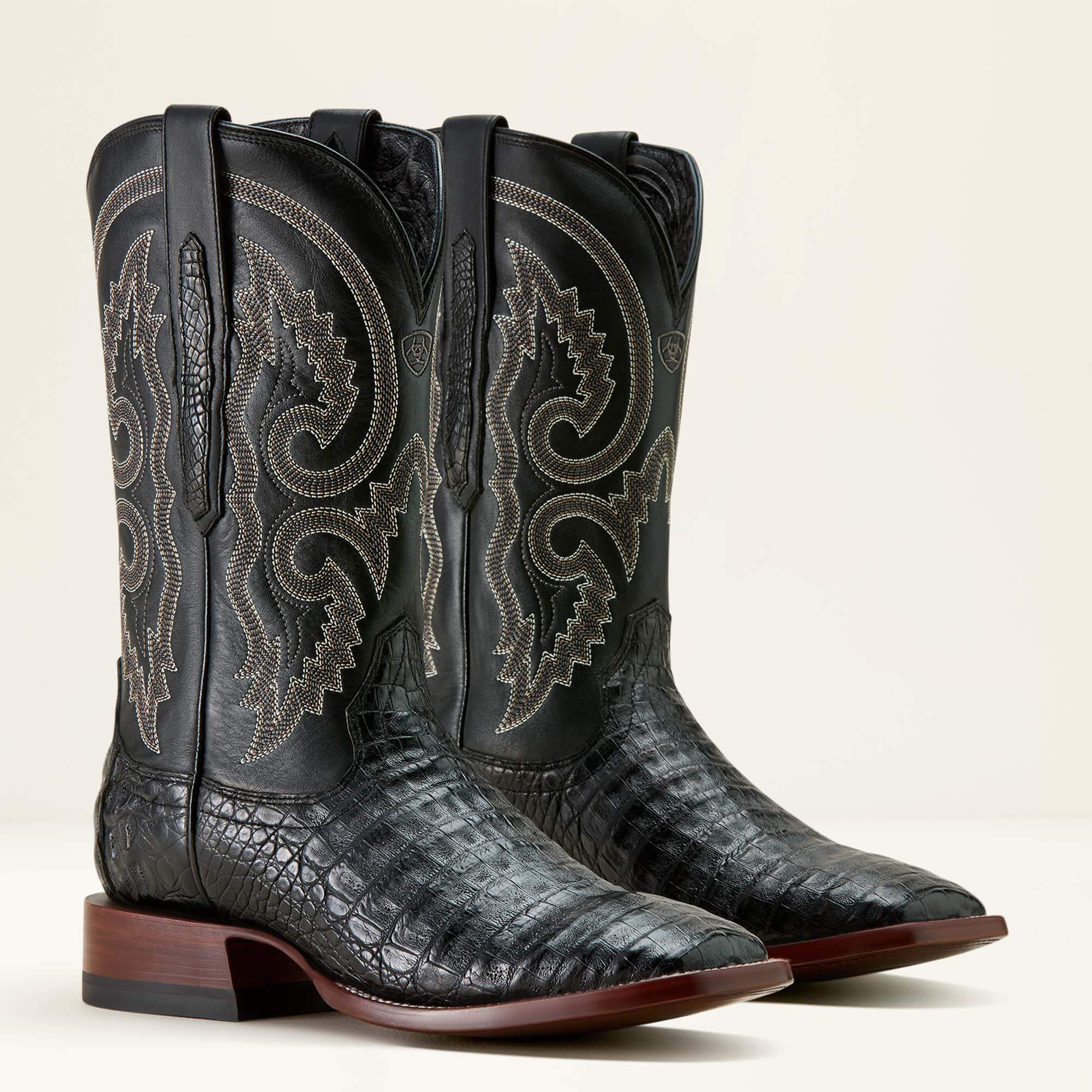 Classic Callen Wide Square Toe Western Boot Men - MATTE BLACK CAIMAN BELLY/MIDNIGHT BLACK