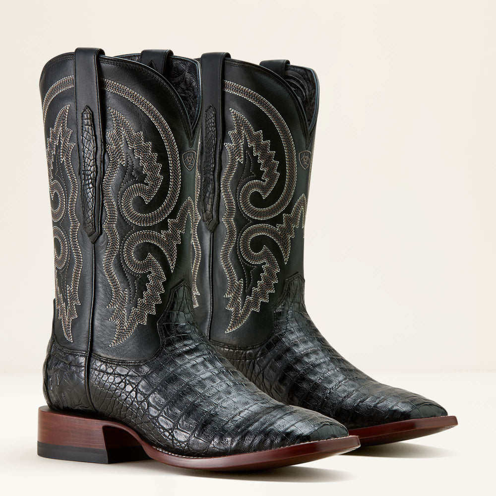 Classic Callen Wide Square Toe Western Boot Men - MATTE BLACK CAIMAN BELLY/MIDNIGHT BLACK
