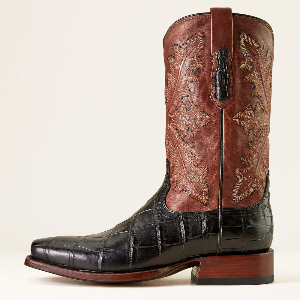 Bench Made Stilwell Western Boot Men - BLACK AMERICAN ALLIGATOR/WHISKEY BROWN