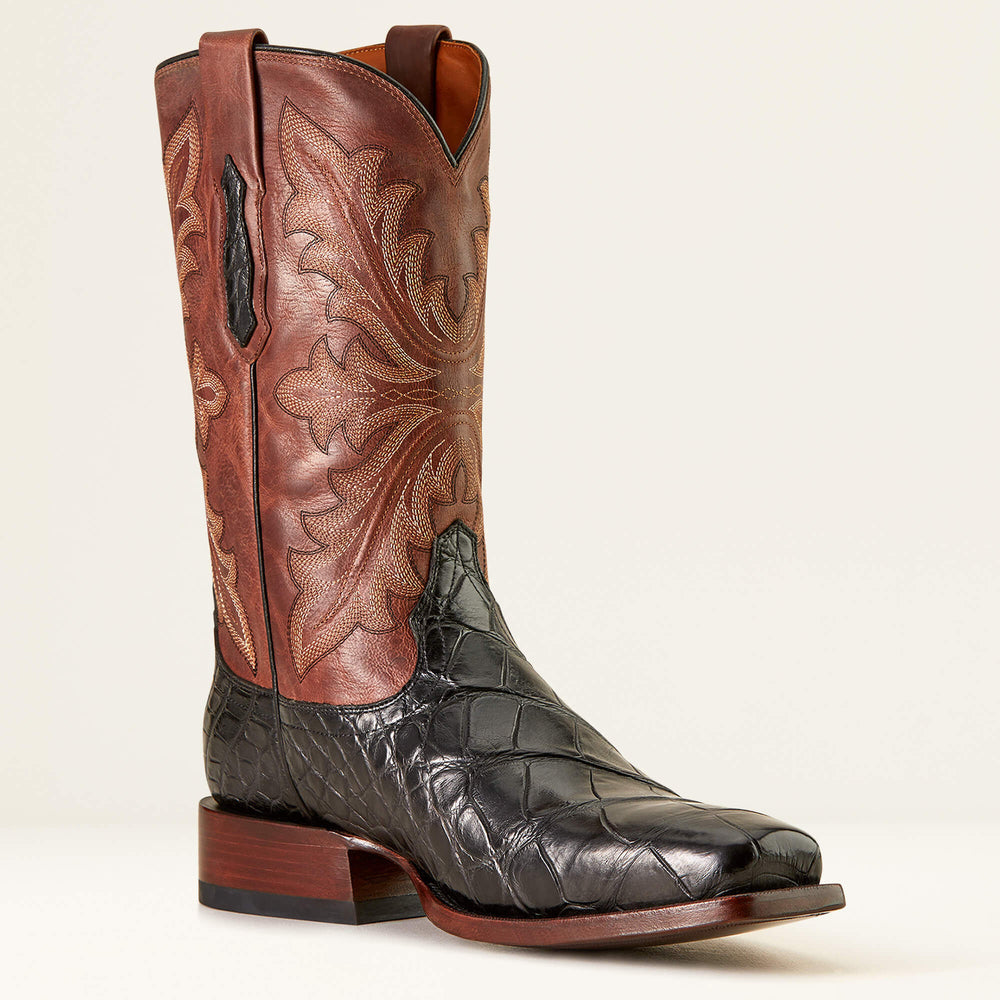 Bench Made Stilwell Western Boot Men - BLACK AMERICAN ALLIGATOR/WHISKEY BROWN
