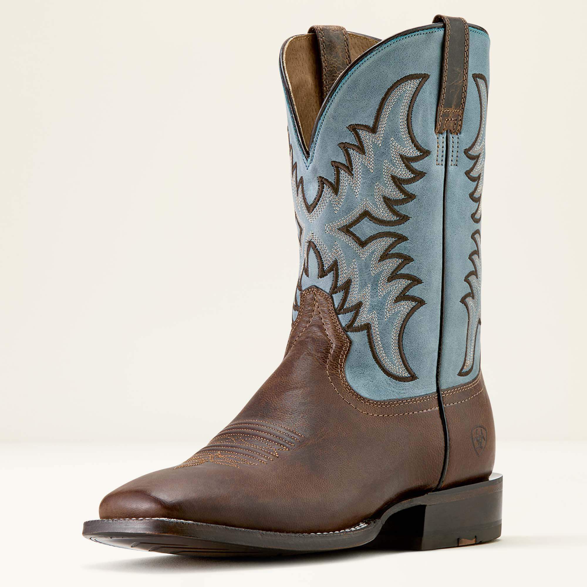 Cattle Creek Wide Square Toe Cowboy Boot Men - WEATHERED BROWN/BALTIC BLUE