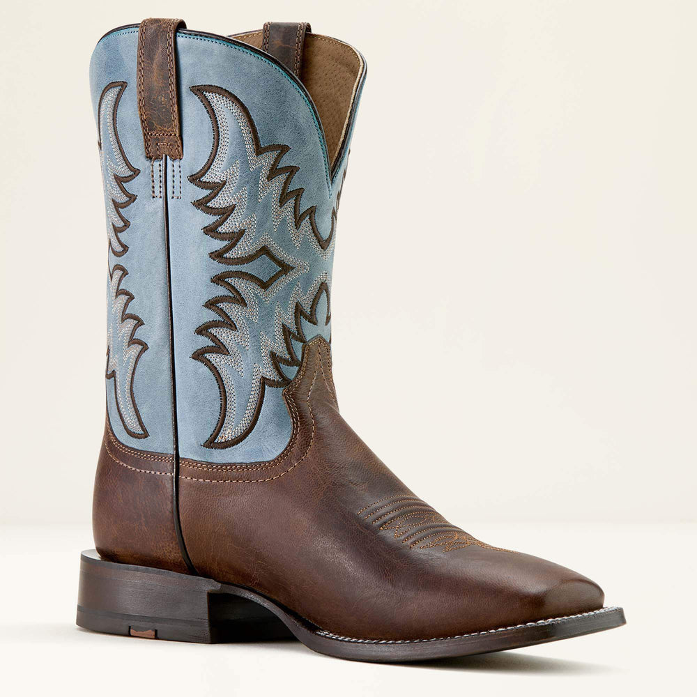 Cattle Creek Wide Square Toe Cowboy Boot Men - WEATHERED BROWN/BALTIC BLUE