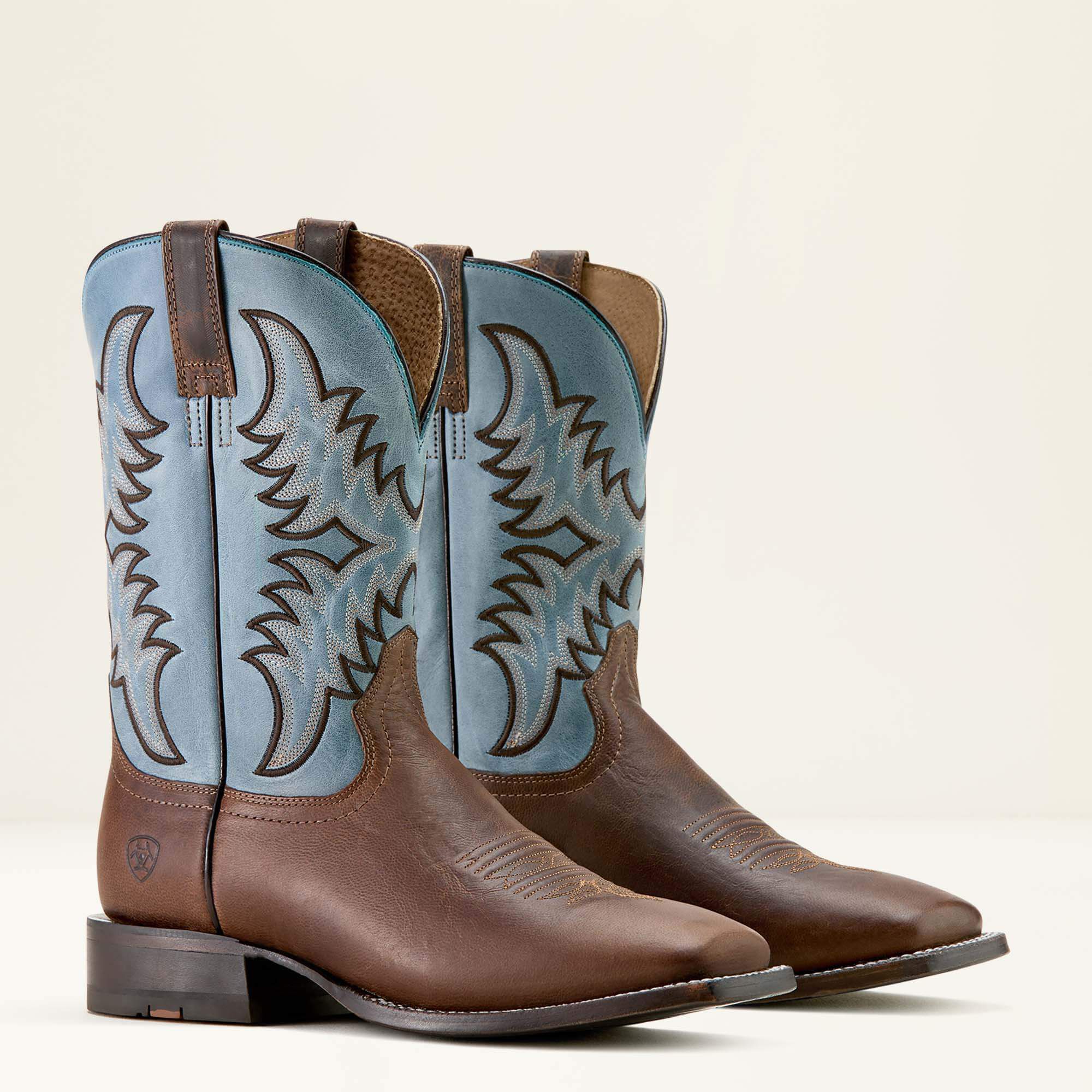 Cattle Creek Wide Square Toe Cowboy Boot Men - WEATHERED BROWN/BALTIC BLUE