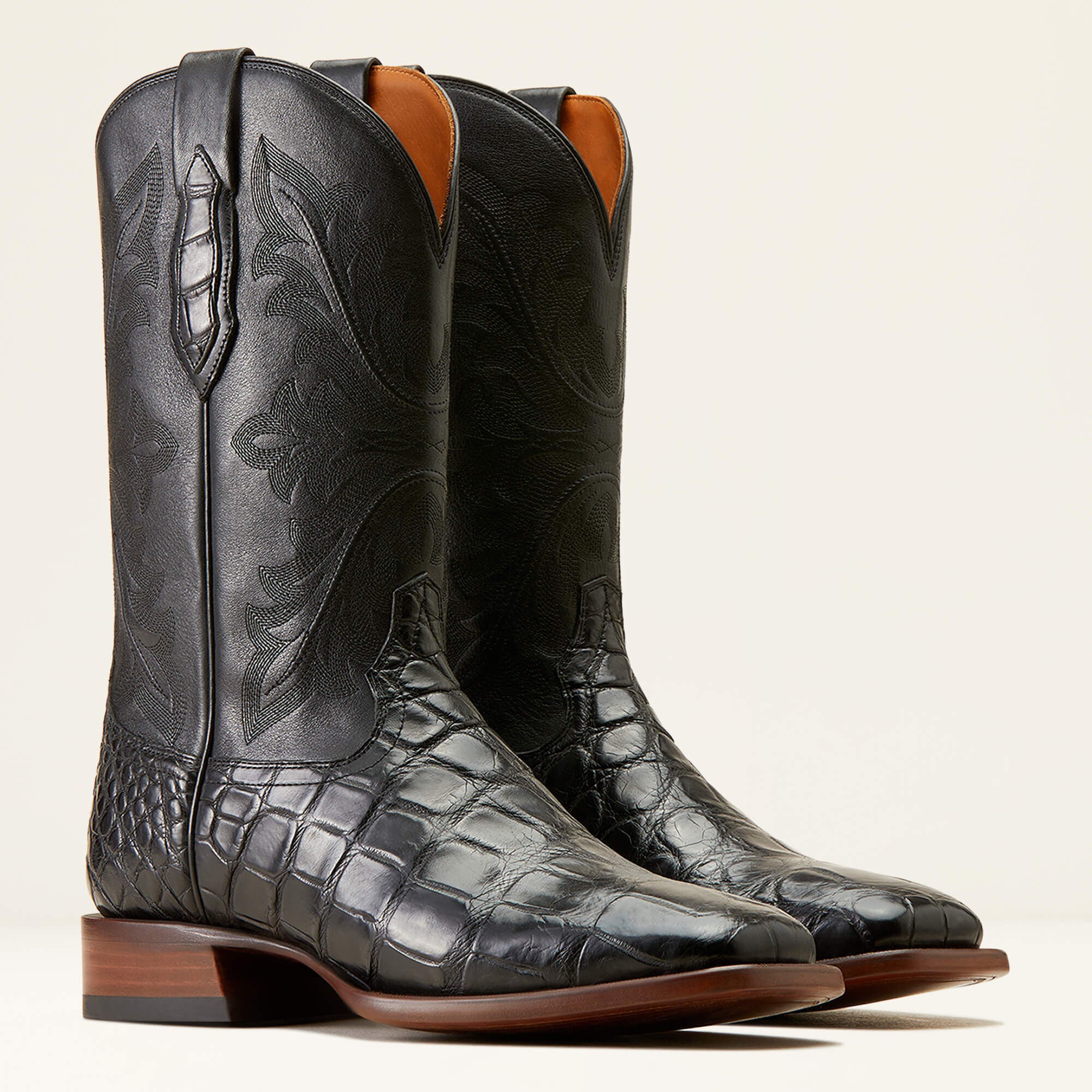 Bench Made Bassett Western Boot Men - BLACK AMERICAN ALLIGATOR