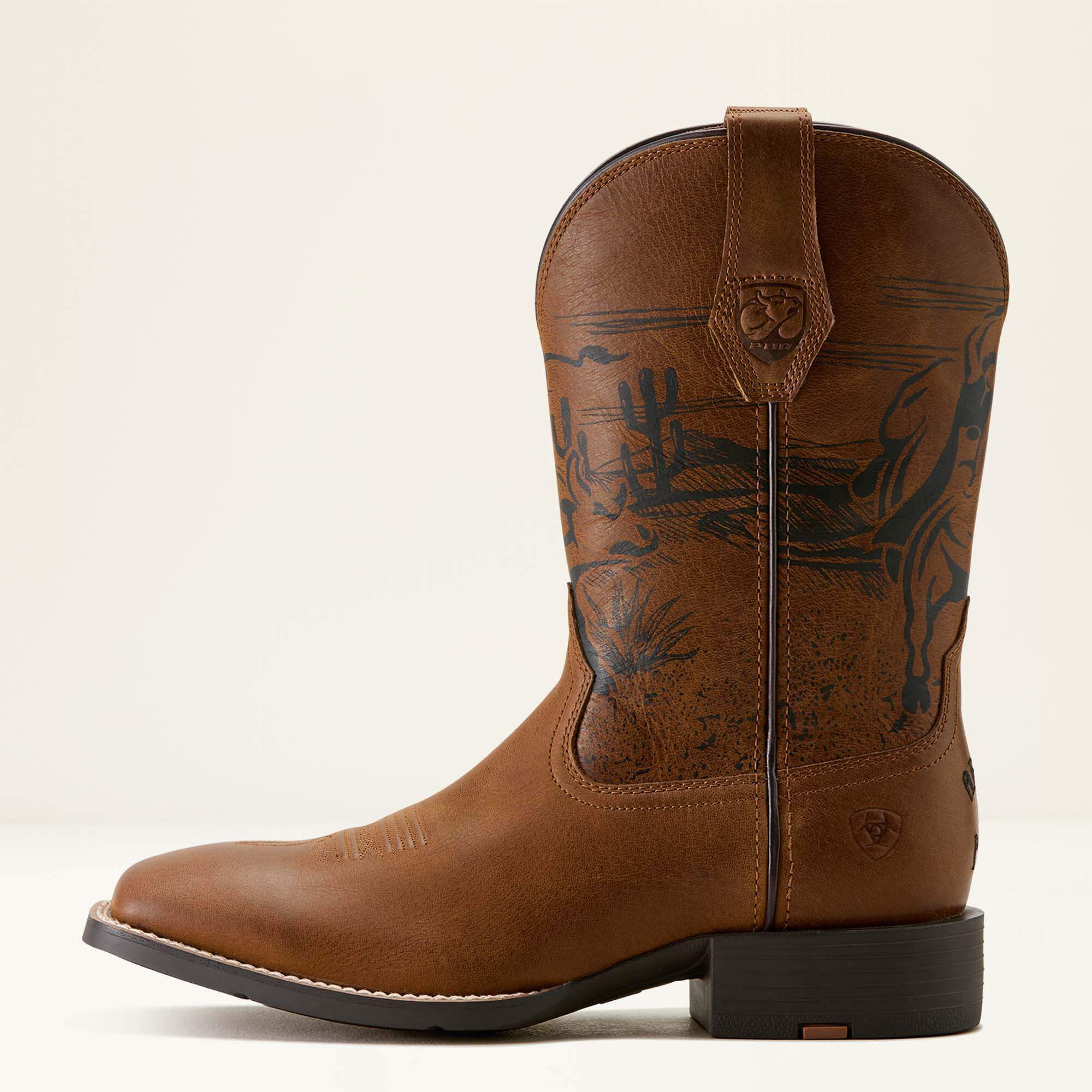 Sport PBR Wide Square Toe Cowboy Boot Men - DISTRESSED BROWN/90 POINT RIDE