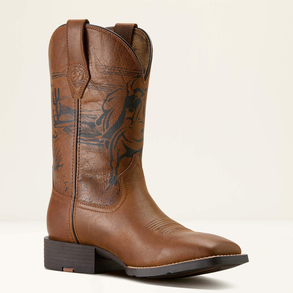 Sport PBR Wide Square Toe Cowboy Boot Men - DISTRESSED BROWN/90 POINT RIDE