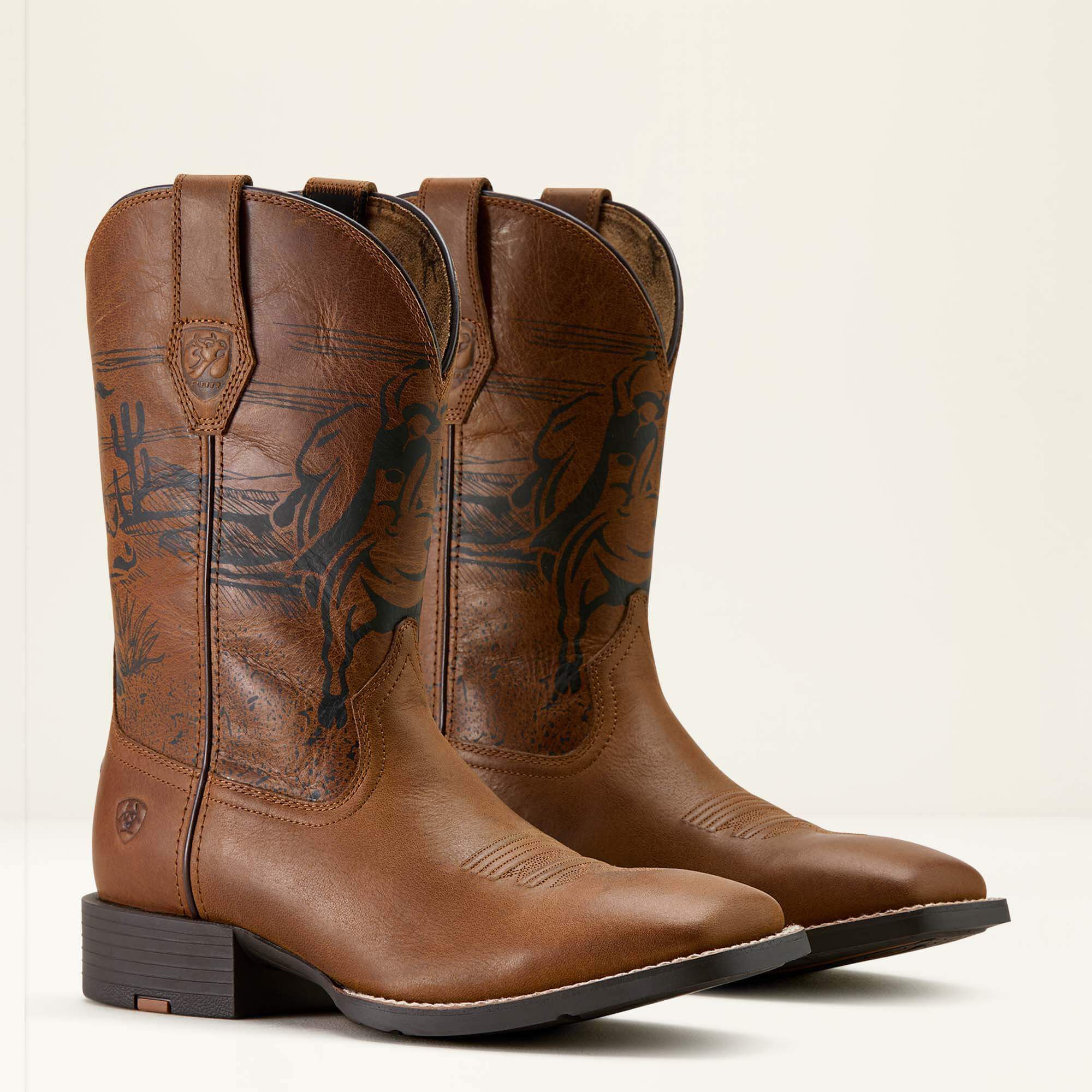 Sport PBR Wide Square Toe Cowboy Boot Men - DISTRESSED BROWN/90 POINT RIDE