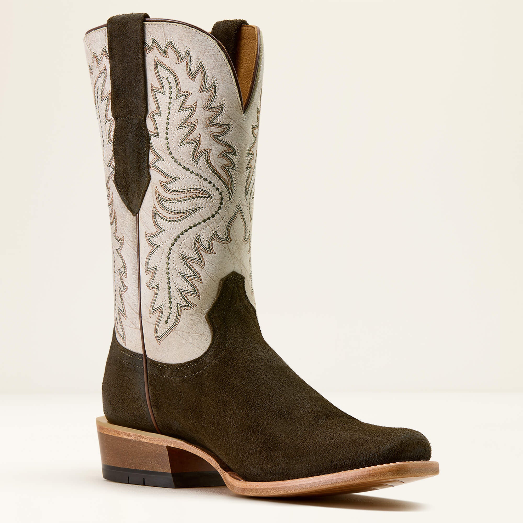 Futurity Deal Narrow Cutter Toe Cowboy Boot Men - MIDNIGHT OLIVE SUEDE/SHREDDED WHITE