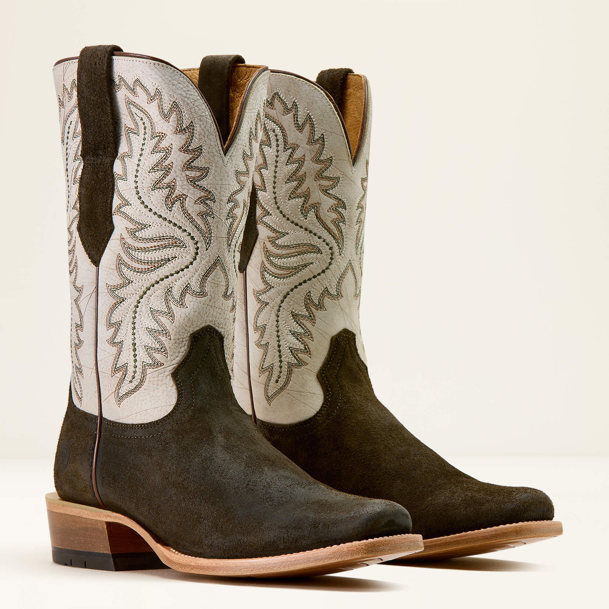 Futurity Deal Narrow Cutter Toe Cowboy Boot Men - MIDNIGHT OLIVE SUEDE/SHREDDED WHITE