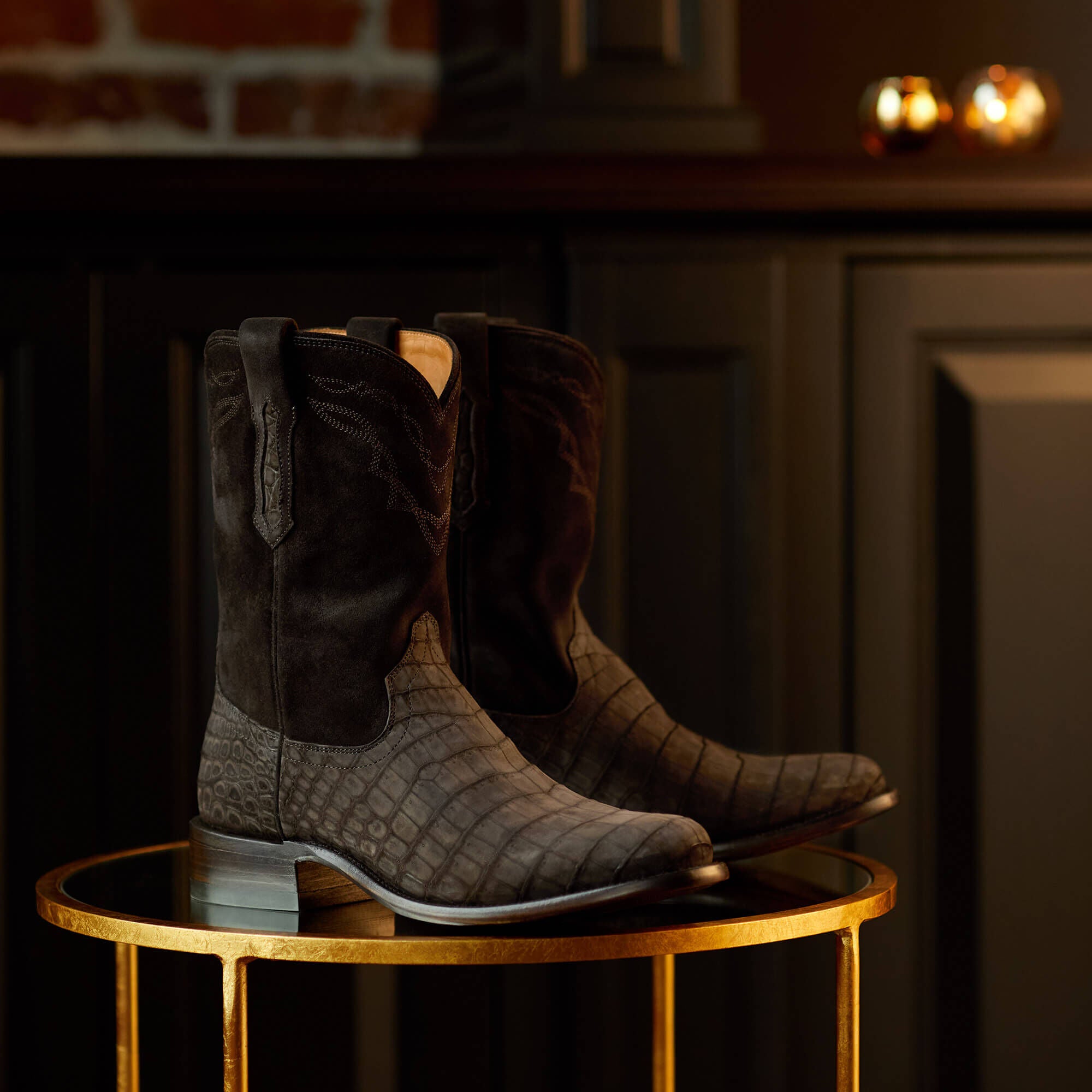 Bench Made Clanton Western Boot Men - MATTE CHOCOLATE NILE CROC/DARK CHOCOLATE
