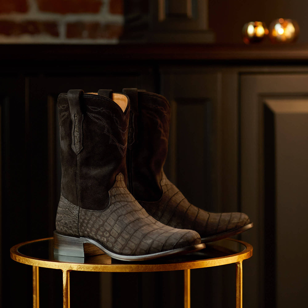 Bench Made Clanton Western Boot Men - MATTE CHOCOLATE NILE CROC/DARK CHOCOLATE