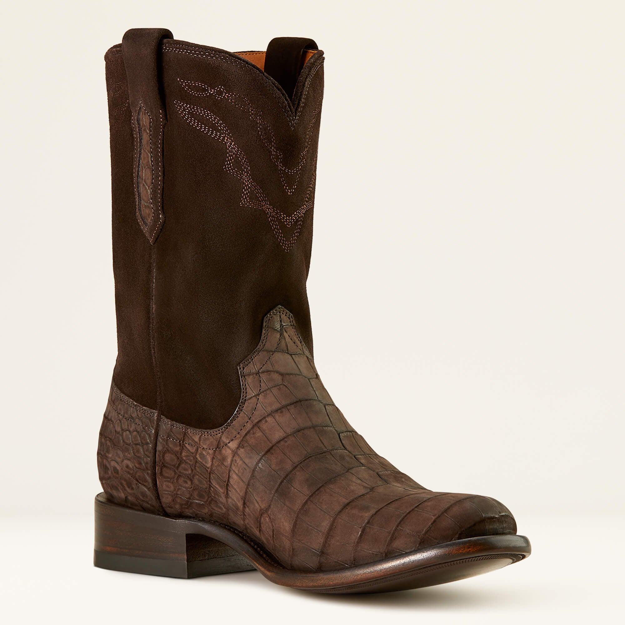 Bench Made Clanton Western Boot Men - MATTE CHOCOLATE NILE CROC/DARK CHOCOLATE