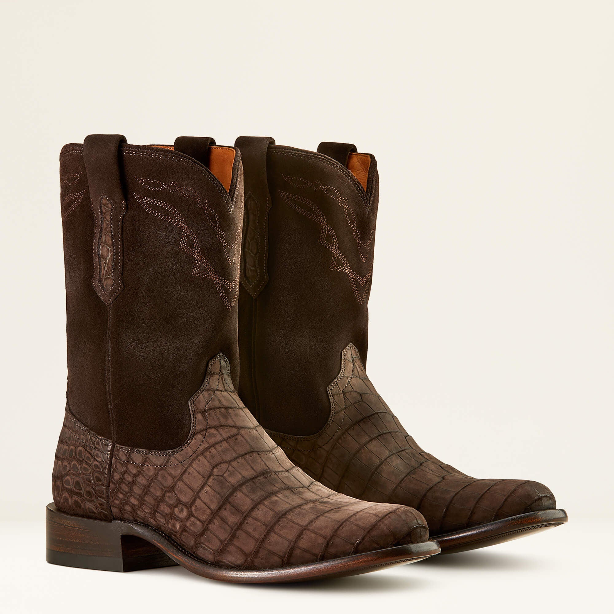 Bench Made Clanton Western Boot Men - MATTE CHOCOLATE NILE CROC/DARK CHOCOLATE