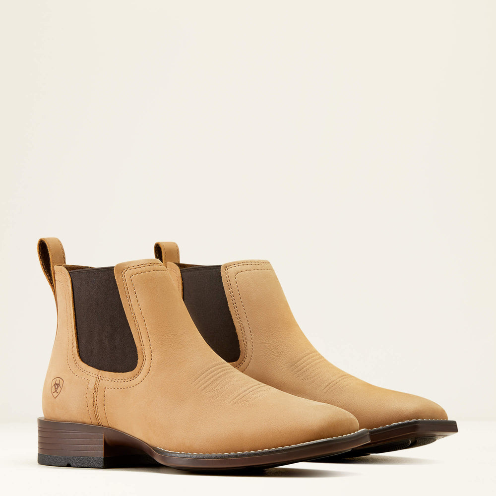 Booker Chelsea Wide Square Toe Western Boot Men - ALMOND BROWN