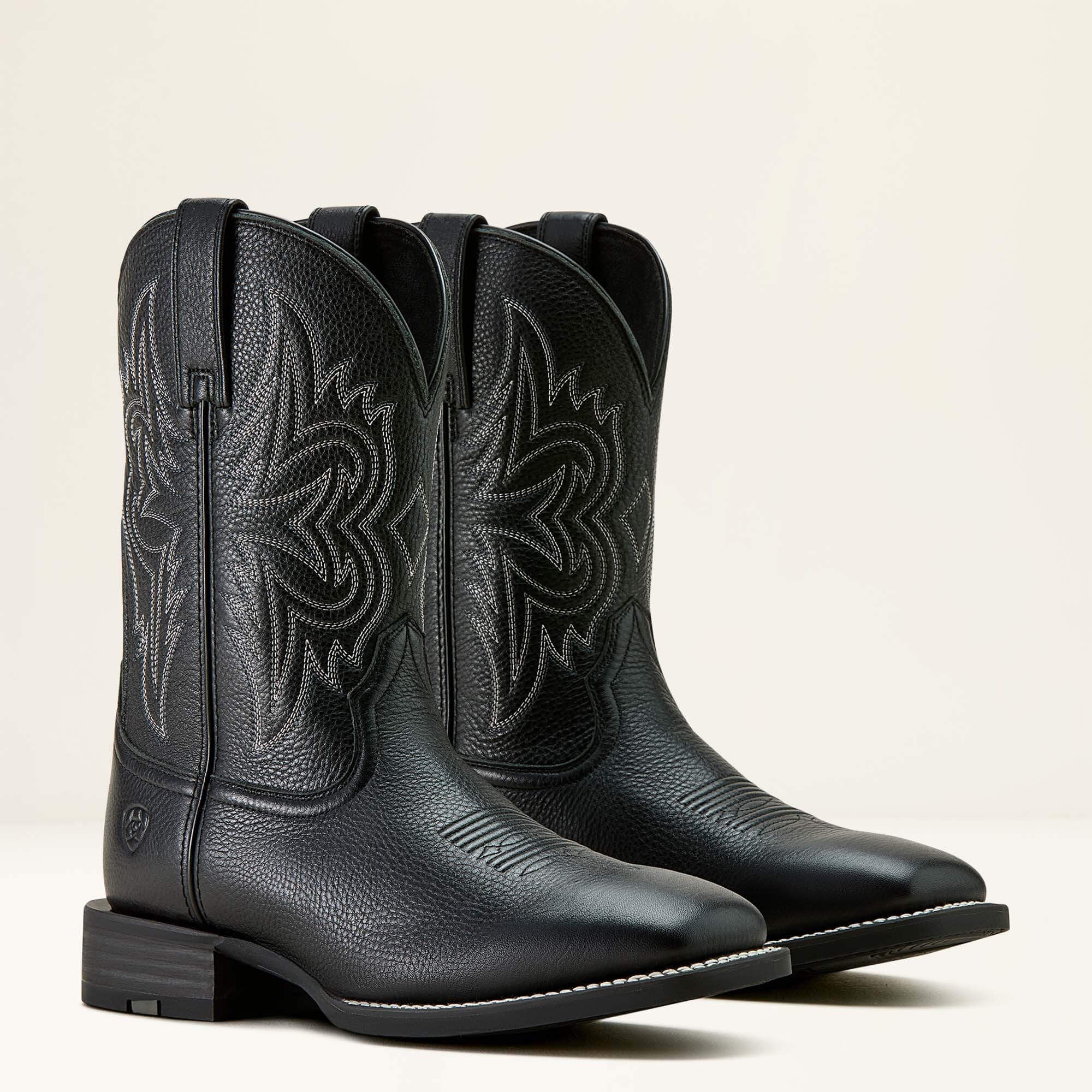 Western Big Rig Wide Square Toe Cowboy Boot Men - BLACK DEERTAN