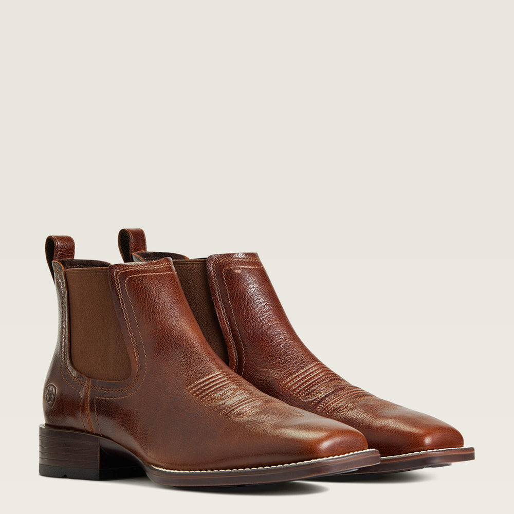 Booker Chelsea Wide Square Toe Western Boot Men - ROYAL BROWN