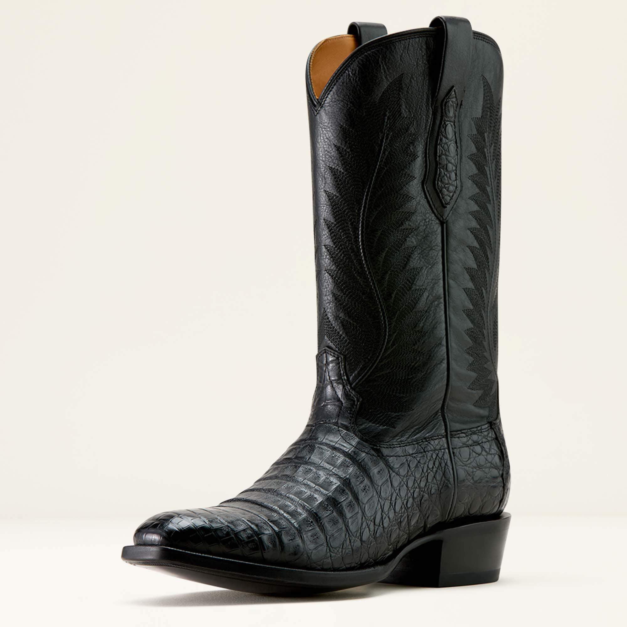 Bench Made Ketchum French Toe Western Boot Men - BLACK CAIMAN BELLY/MIDNIGHT BLACK