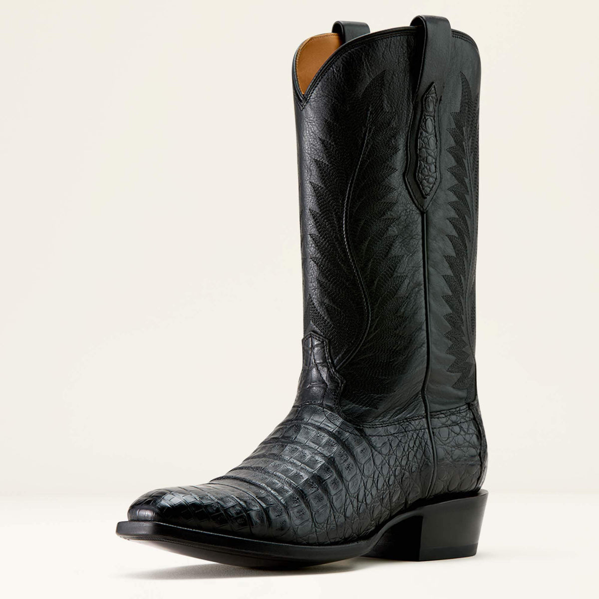 Bench Made Ketchum French Toe Western Boot Men - BLACK CAIMAN BELLY/MIDNIGHT BLACK
