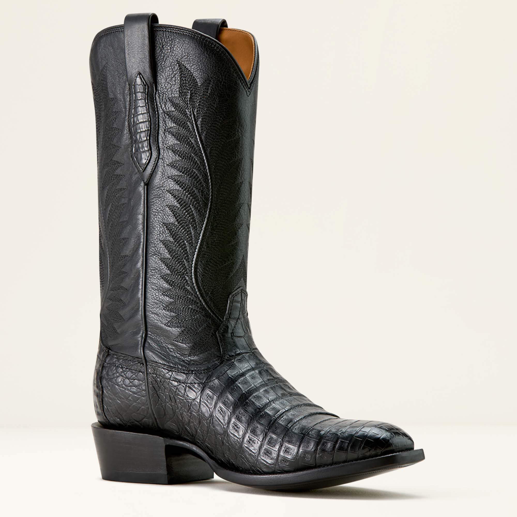 Bench Made Ketchum French Toe Western Boot Men - BLACK CAIMAN BELLY/MIDNIGHT BLACK
