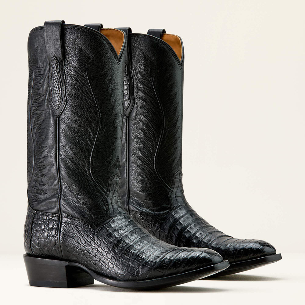 Bench Made Ketchum French Toe Western Boot Men - BLACK CAIMAN BELLY/MIDNIGHT BLACK