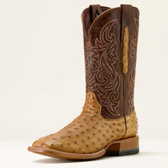 Classic Cash Wide Square Toe Western Boot Men - TAN FULL QUILL OSTRICH/HICKORY SMOKE