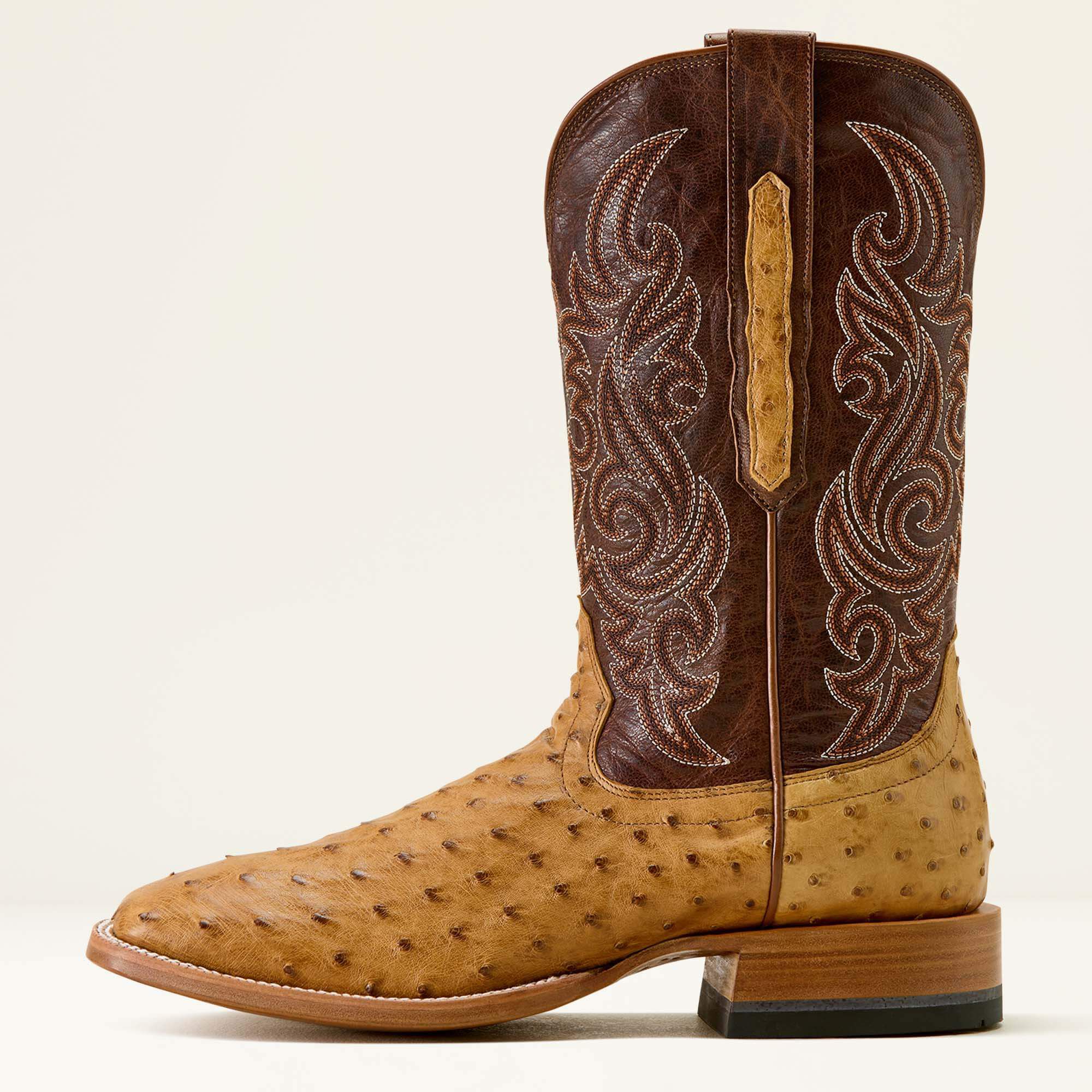 Classic Cash Wide Square Toe Western Boot Men - TAN FULL QUILL OSTRICH/HICKORY SMOKE