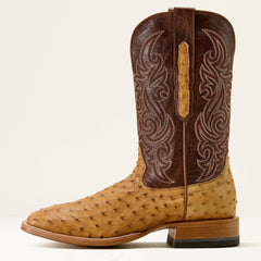 Classic Cash Wide Square Toe Western Boot Men - TAN FULL QUILL OSTRICH/HICKORY SMOKE