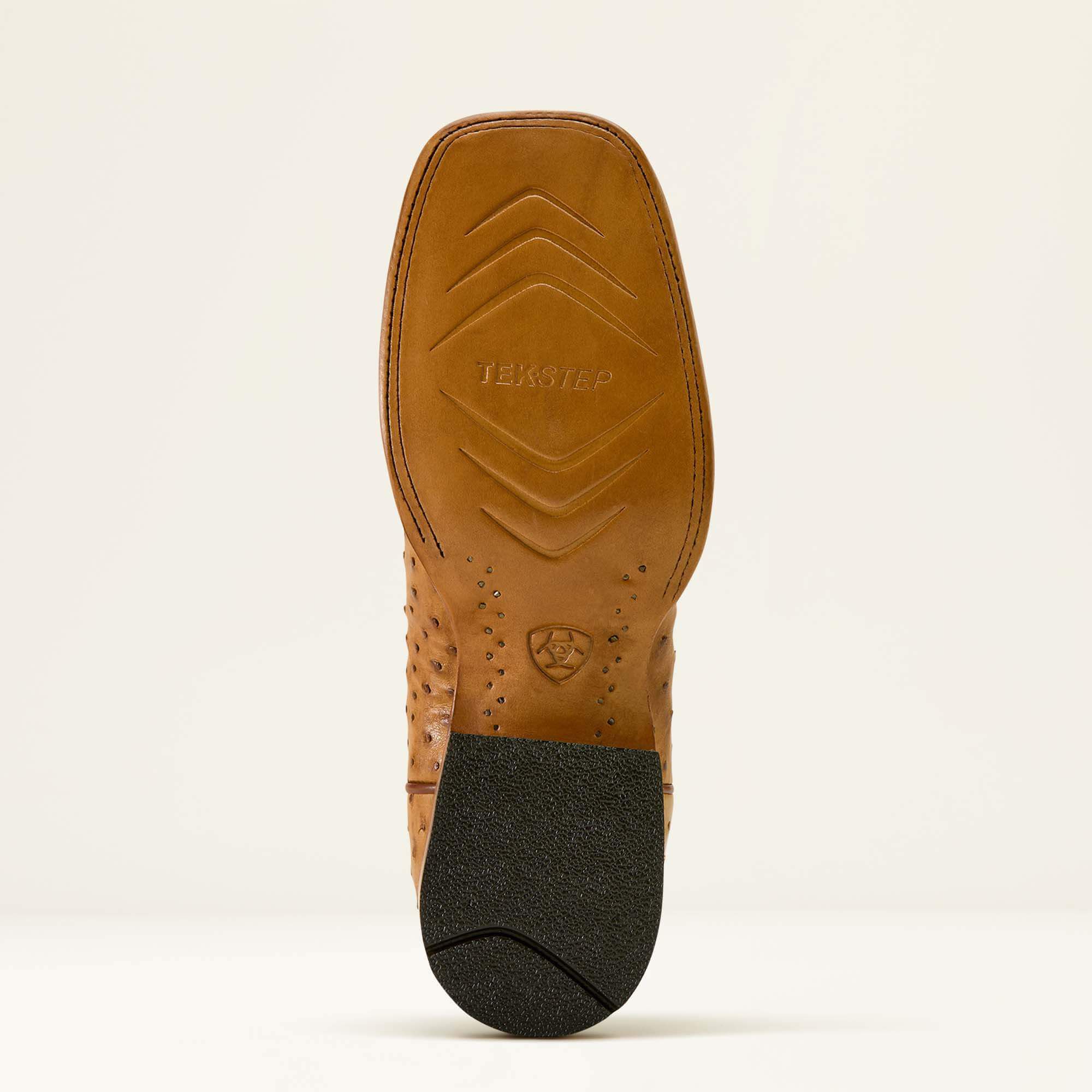 Classic Cash Wide Square Toe Western Boot Men - TAN FULL QUILL OSTRICH/HICKORY SMOKE