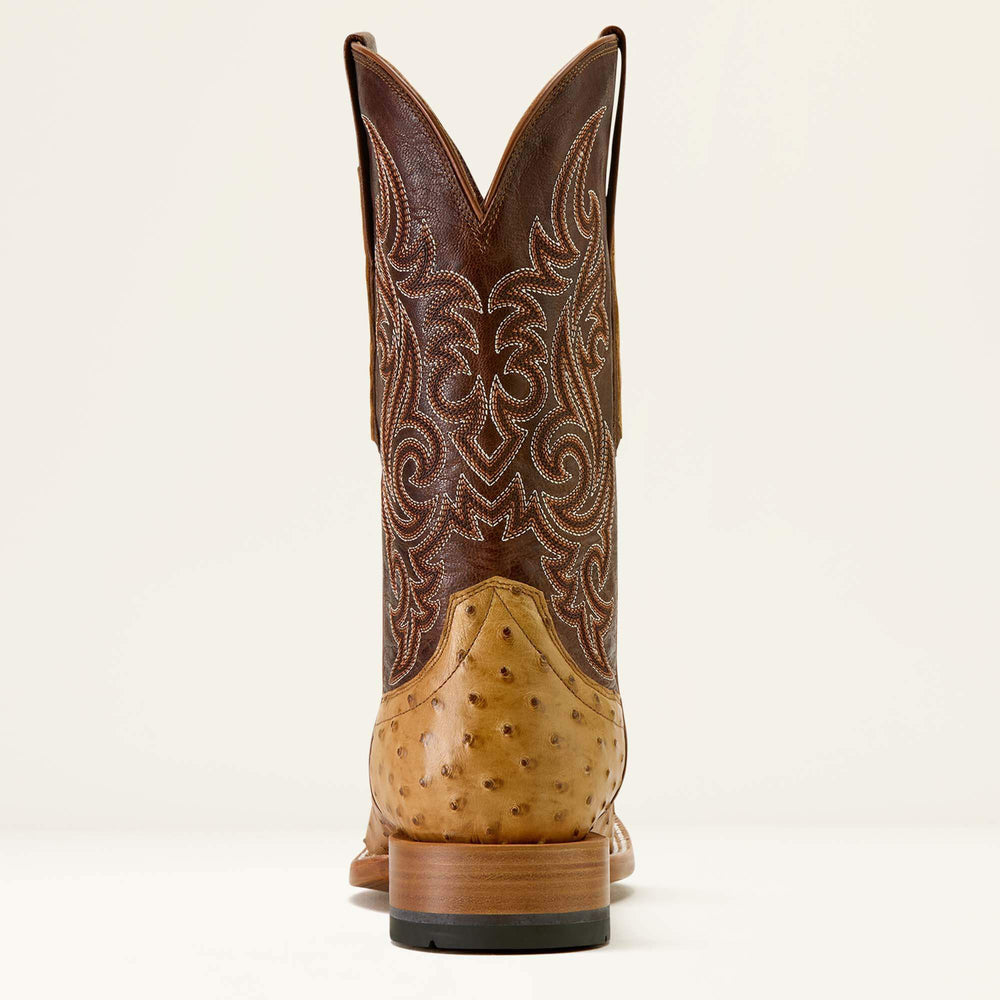 Classic Cash Wide Square Toe Western Boot Men - TAN FULL QUILL OSTRICH/HICKORY SMOKE