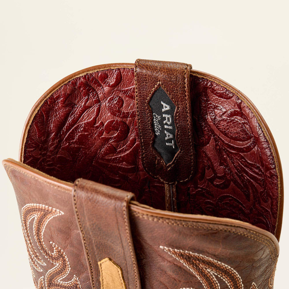 Classic Cash Wide Square Toe Western Boot Men - TAN FULL QUILL OSTRICH/HICKORY SMOKE
