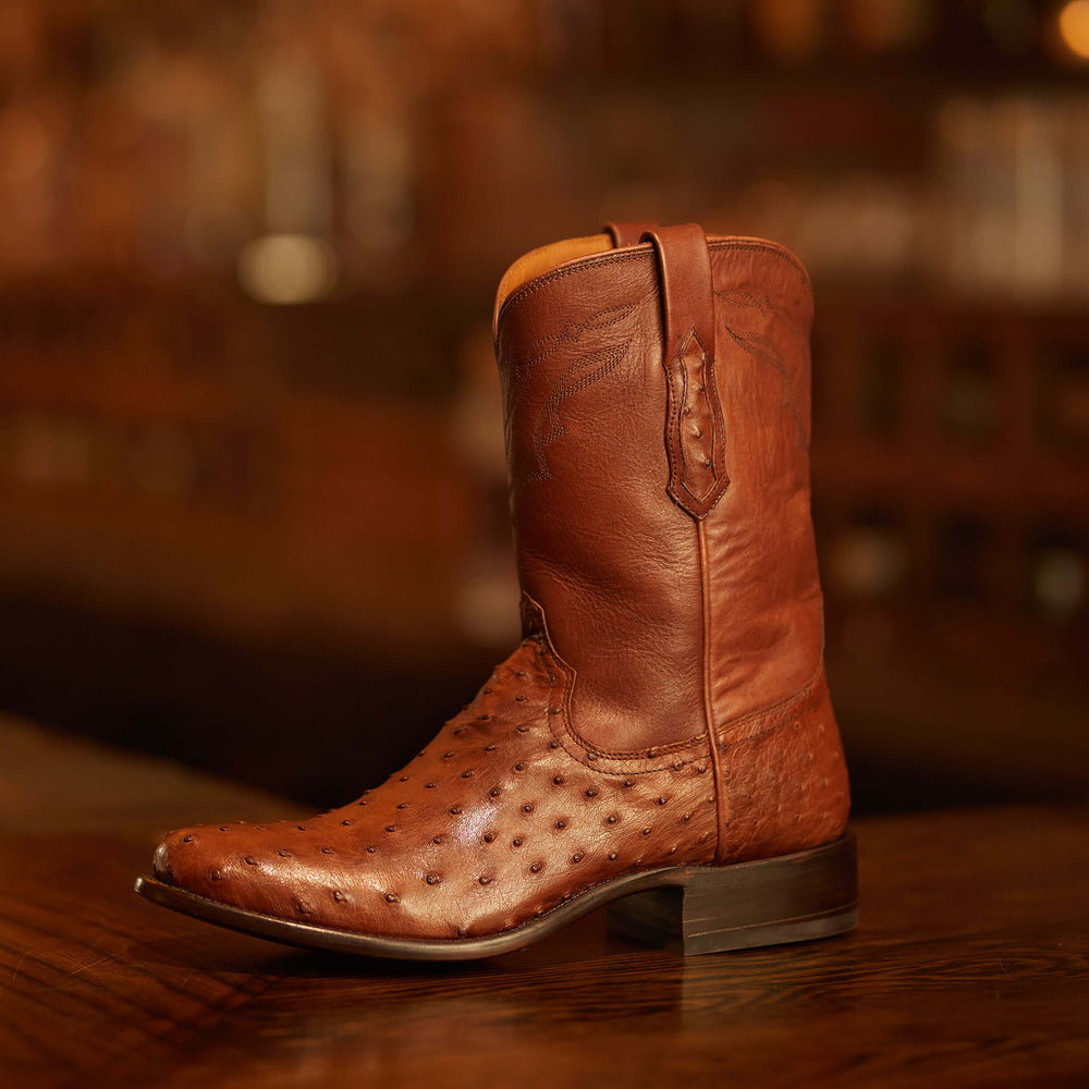 Bench Made Clanton Western Boot Men - BOURBON FULL QUILL OSTRICH