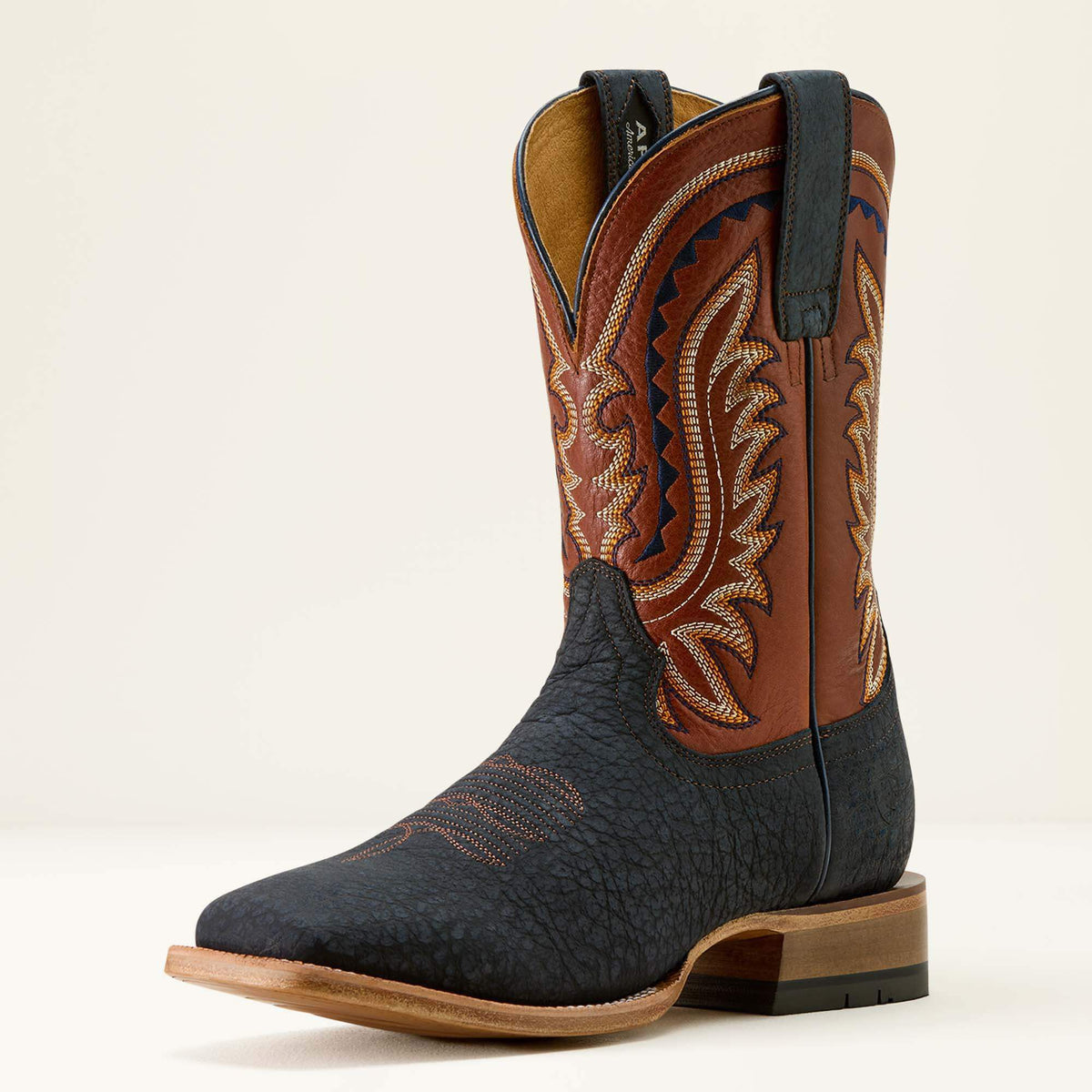 Rock Ridge Wide Square Toe Western Boot Men - NAVY BISON/GINGER SPICE