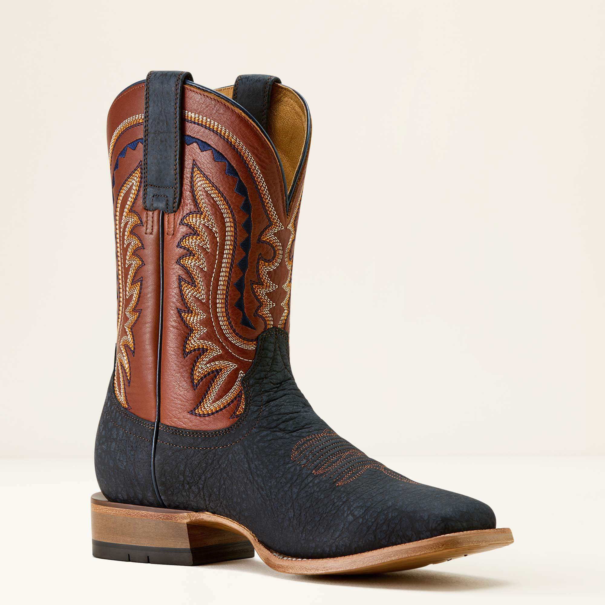 Rock Ridge Wide Square Toe Western Boot Men - NAVY BISON/GINGER SPICE